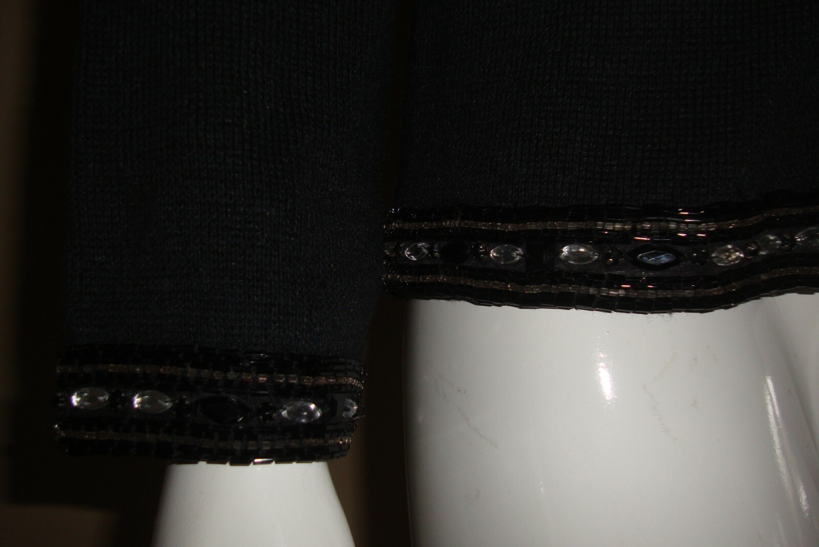 Bonnie Boerer Petite Black Beaded Sweater Zip Knit Jacket Beaded Size S Vintage