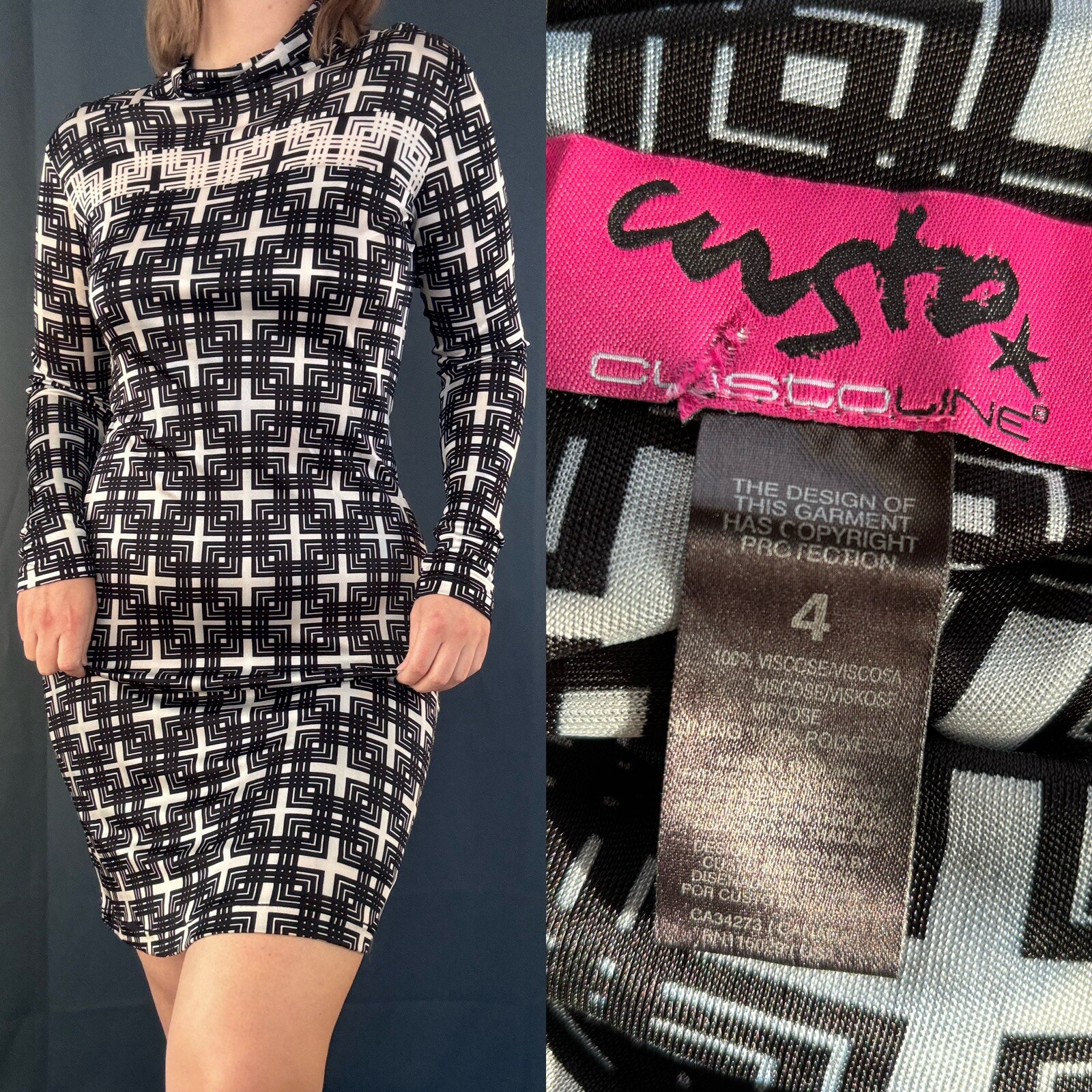 Vintage 90s Custo Barcelona Double Mesh Turtleneck Dress