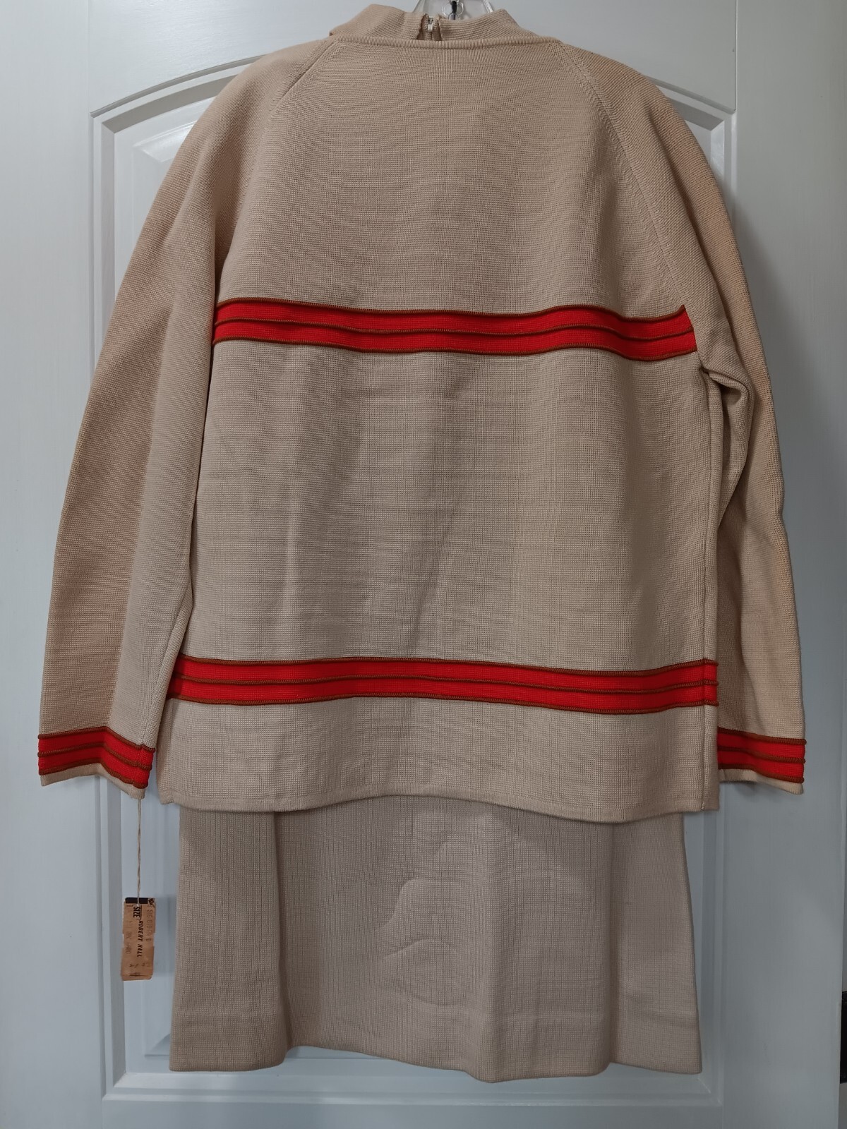 Vtg Gina Teresa Wool Skirt Set 3pc Tan Orange 14 Hong Kong NWT 60s 70s Fits L