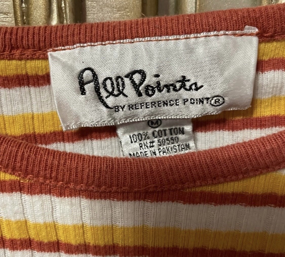 Vintage 1990s 90s All Points Striped Robbed Tee Shirt Women’s Medium