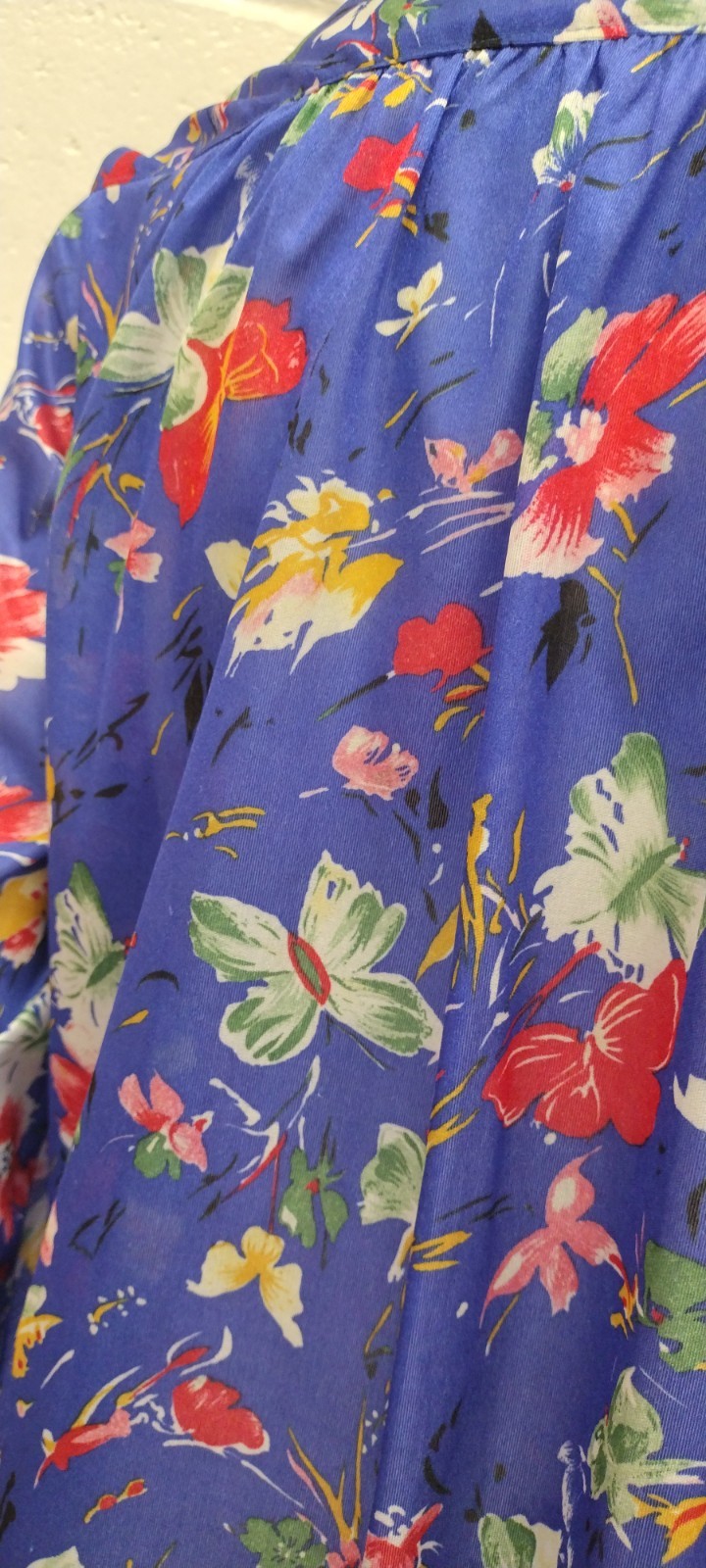 70s Organically Grown Beautiful Blouse Butterflies Watercolor Cobalt Arpeja ART