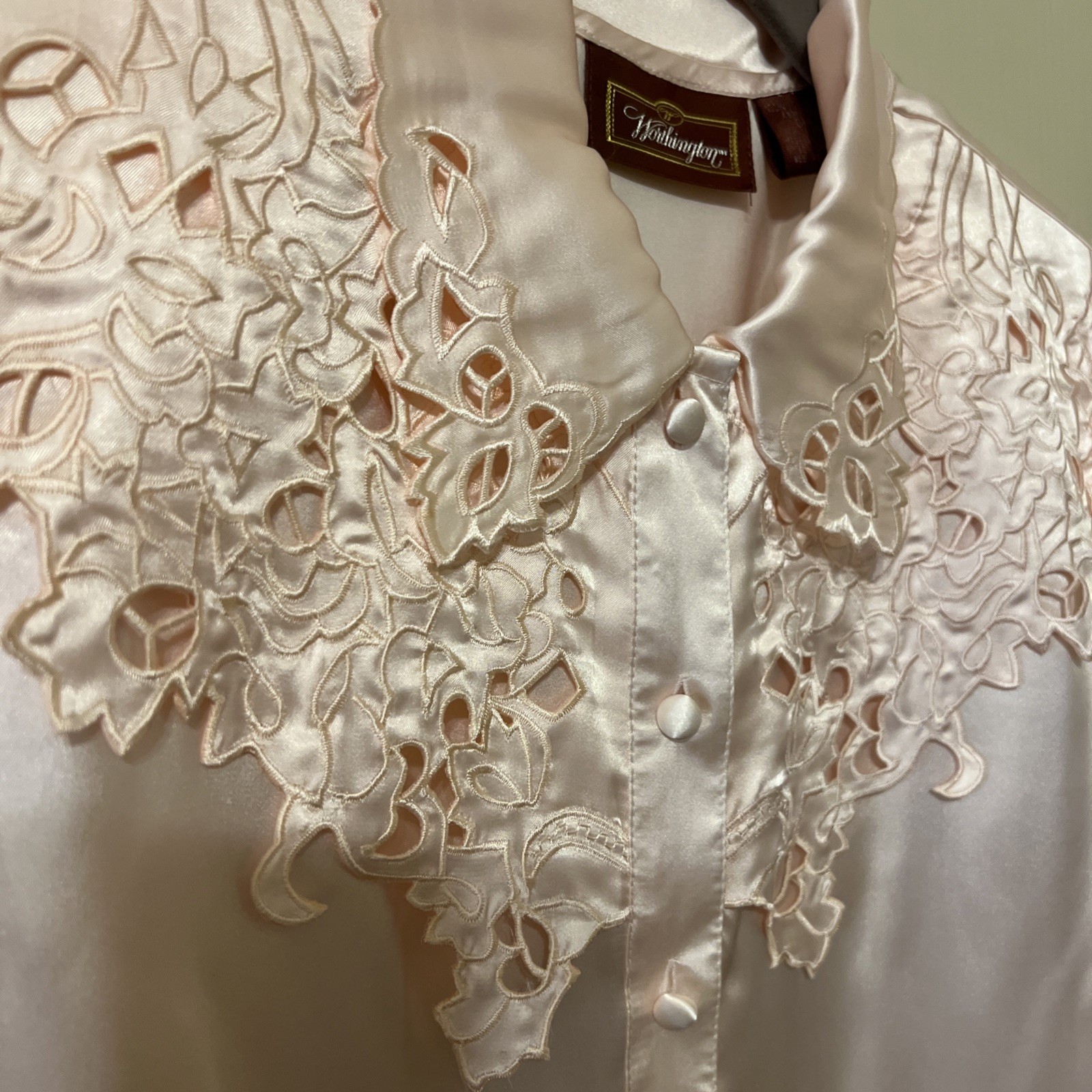 Vintage Light Pink Silky Liquid Satin Button Secretary Blouse Top 6M Worthington
