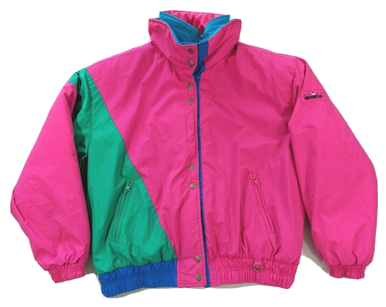90s Womens Ski Jacket Snowboard Size 10 Pink Color Block Obermeyer