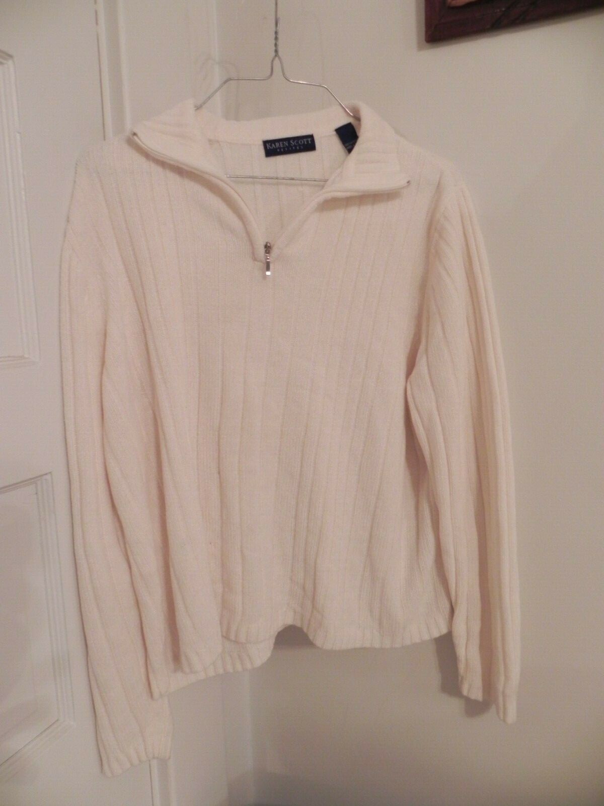 Karen Scott Petites Size Large Cream White Sweater, 100% Acrylic