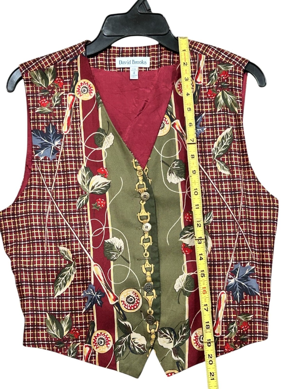 VTG David Brooks Womens Size 4 Plaid Skirt & Vest Set W Floral Details Wrap Zip