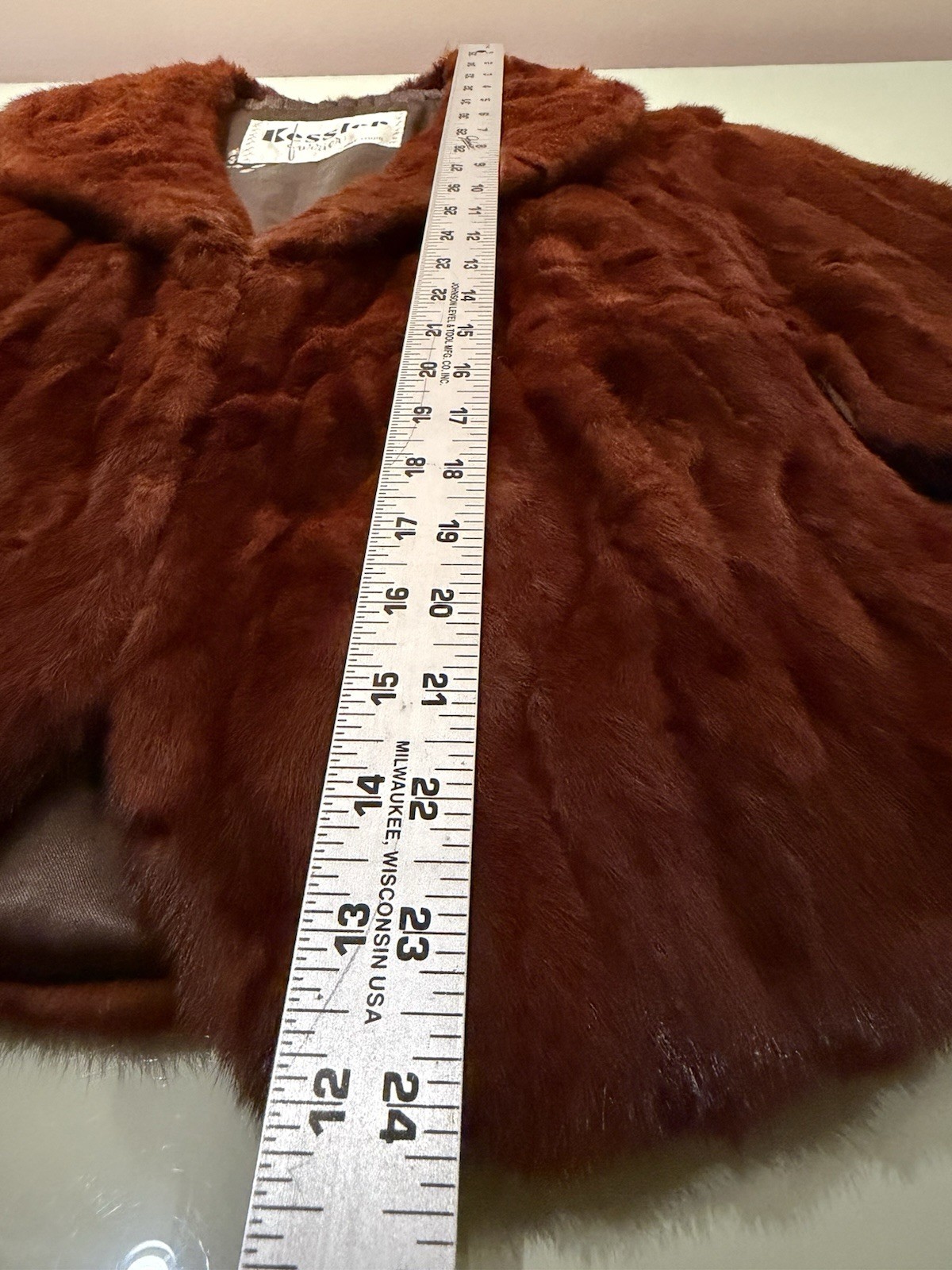 Vintage KESSLER Furrier St Louis Dyed Dark Red Mink Fur Shawl Collar CAPE PONCHO