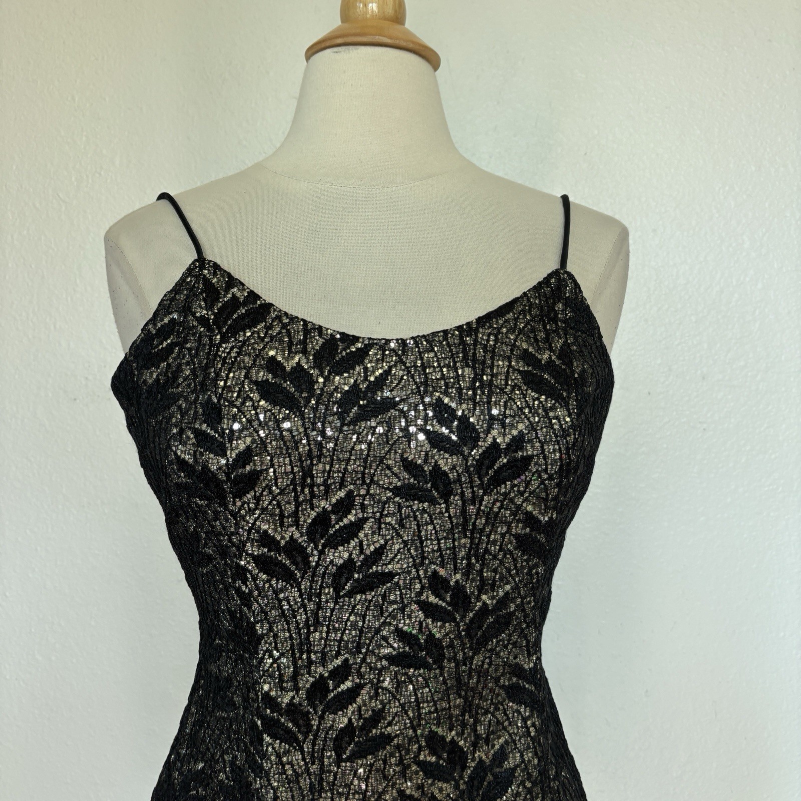 Vintage Bari Jay Black and Silver Sequin Lace Mini Cocktail Dress Size 3/4