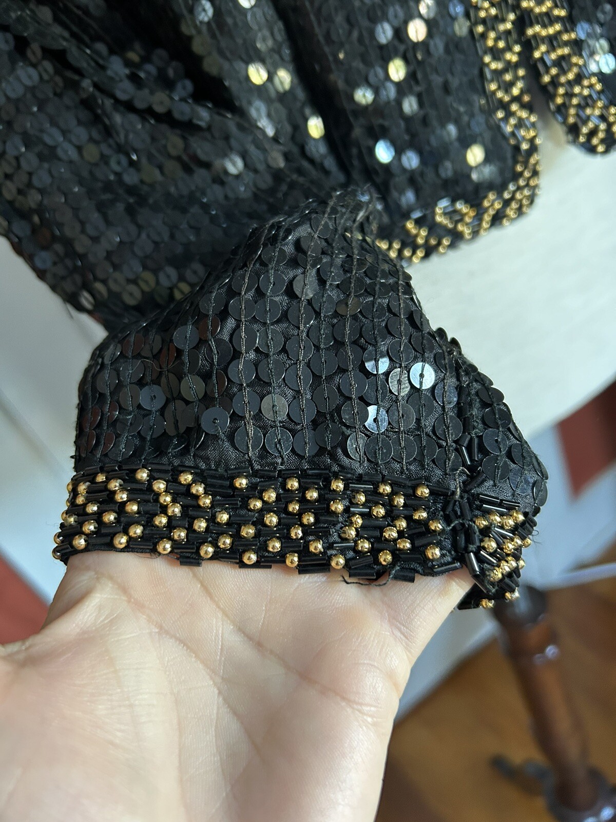 80s Beaded Sequin Black Gold Disco Party Funky Cropped Cardigan Sweater
