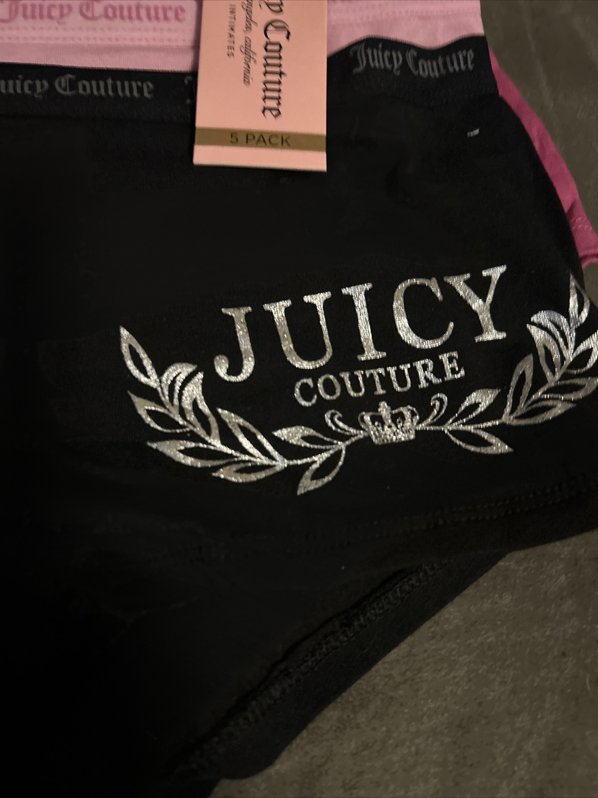 Juicy Couture 5 Panties No Panty Lines NWT Large Pink Black Gray