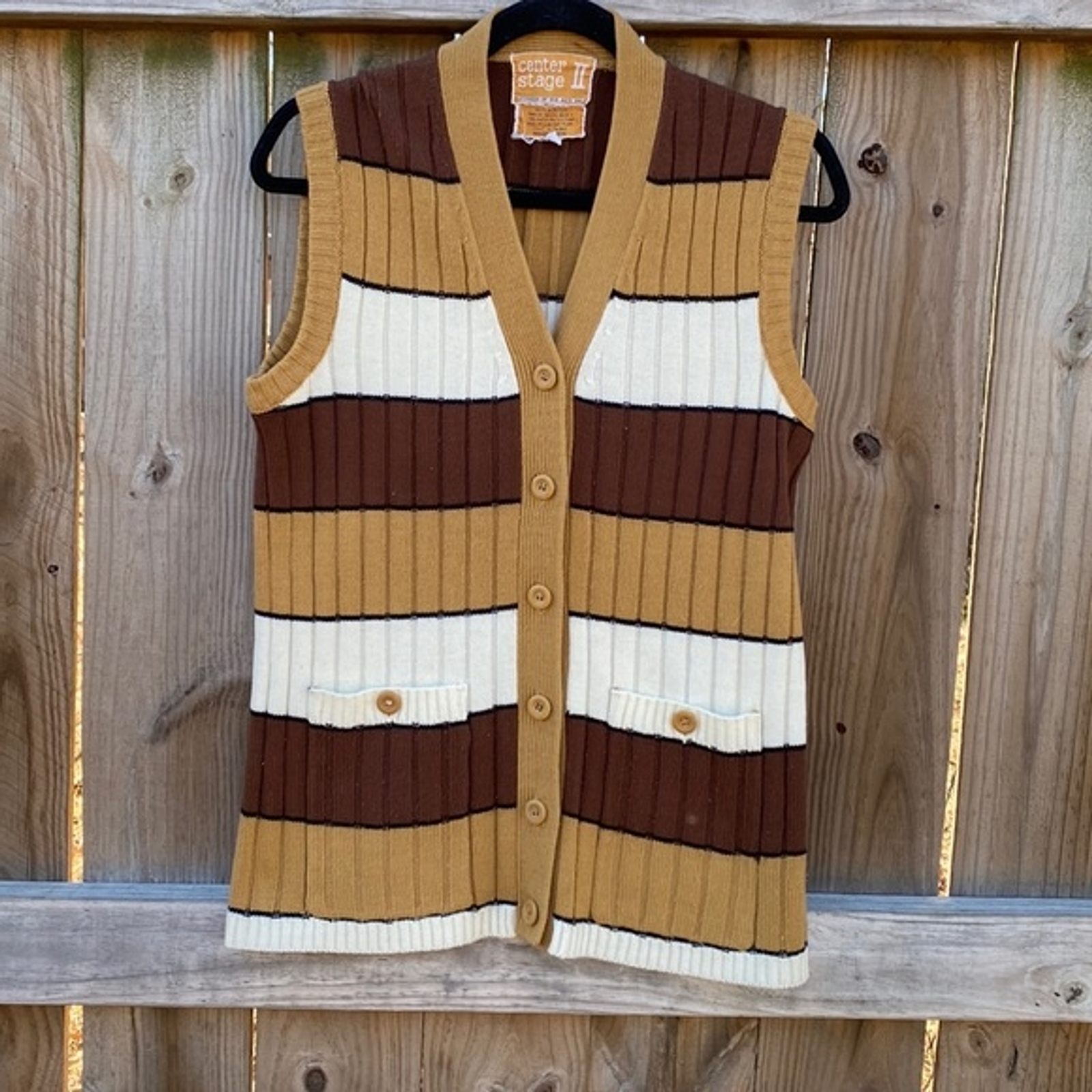 Vintage 60’s Women’s Center Stage II Striped Button Up Sweater Vest Size Large