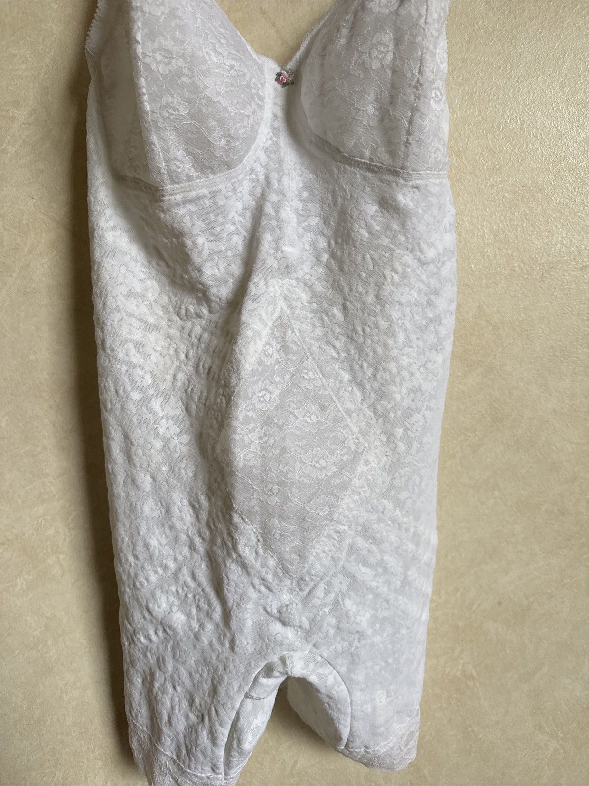 Vintage 38 D Rago All in One Girdle Bodysuit Garters body briefer White Lace