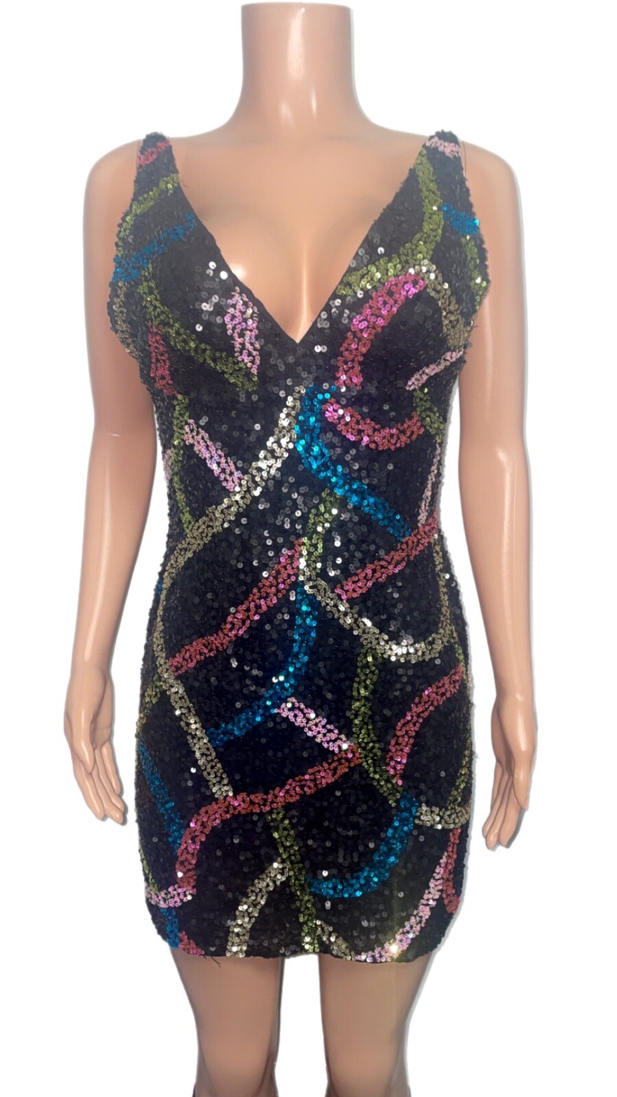 Scala Y2K 8 sequin silk padded bust low back mini dress dance prom party dress