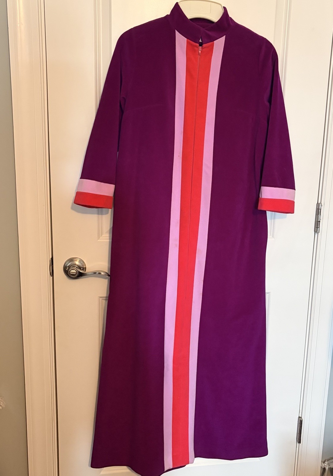 Vtg Vanity Fair Robe House Coat Maxi Floor Length 3/4 Sleeve Pockets Sz 8 S/M