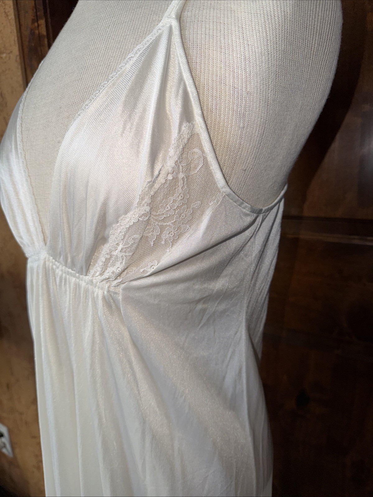 Vintage White Deep V Front Full Length Nightgown Size Small See Measurements