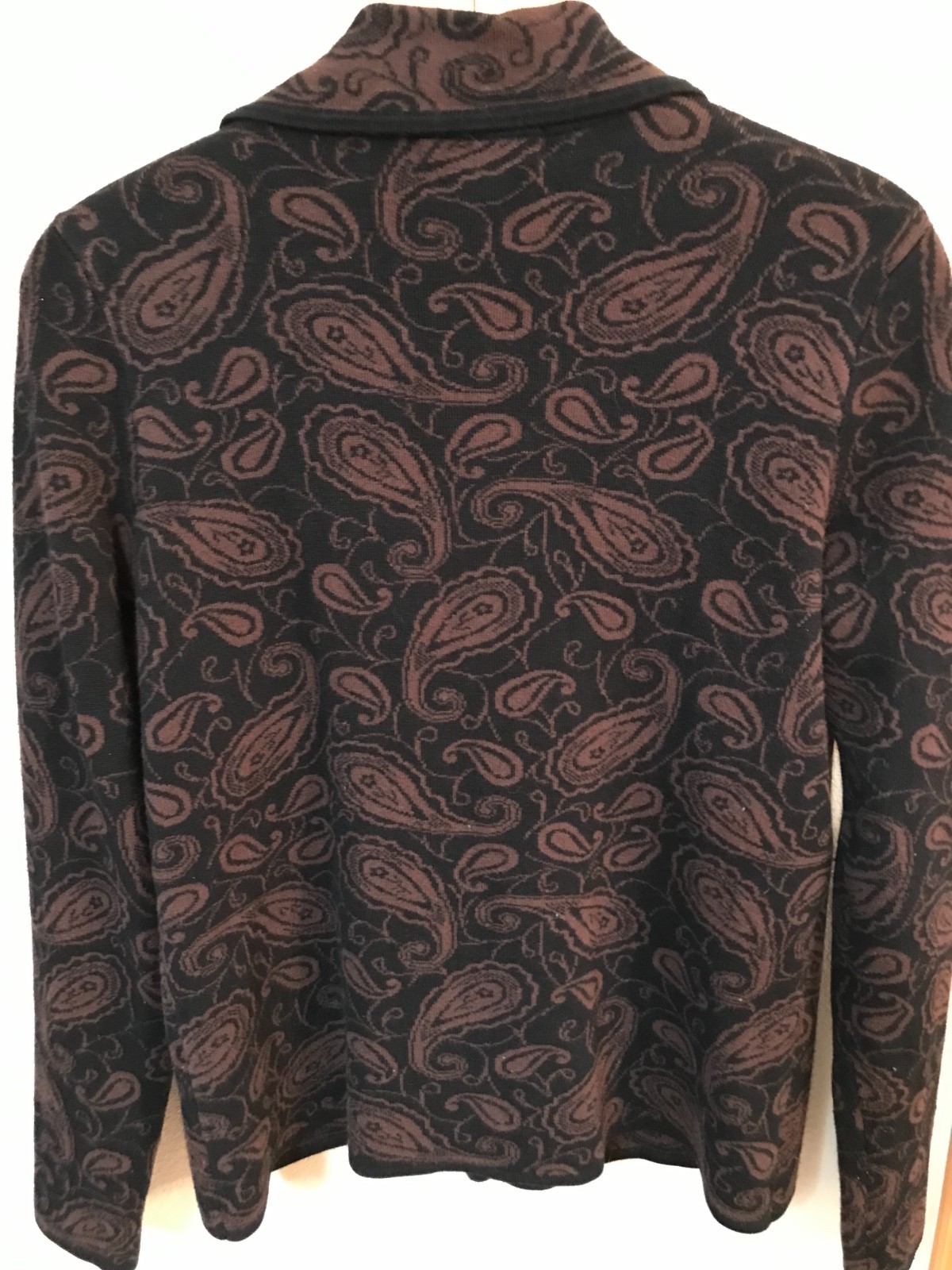 VTG 80s Willi Smith Sweater Jacket Brown Black Paisley Blazer Rolled Collar Sz M