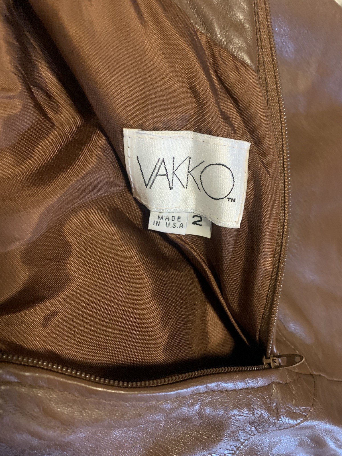 Vakko Size 2 Woman’s Vintage Brown Genuine Leather Pencil Skirt High Waist Midi