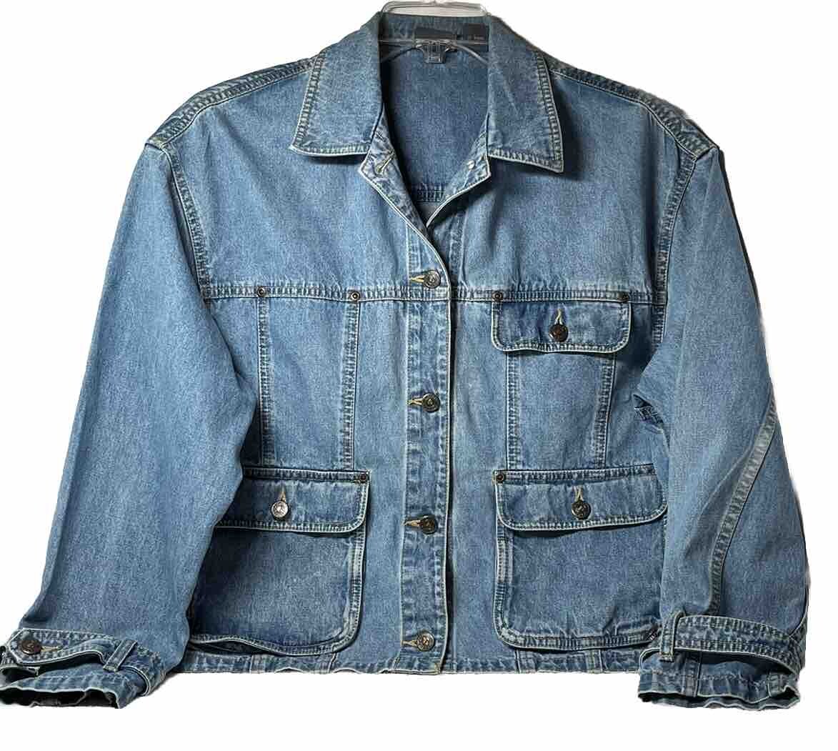 Sz S -Vtg Lizwear Totally 90’s Cropped Denim Jacket /Adjustable Sleeves & Waist