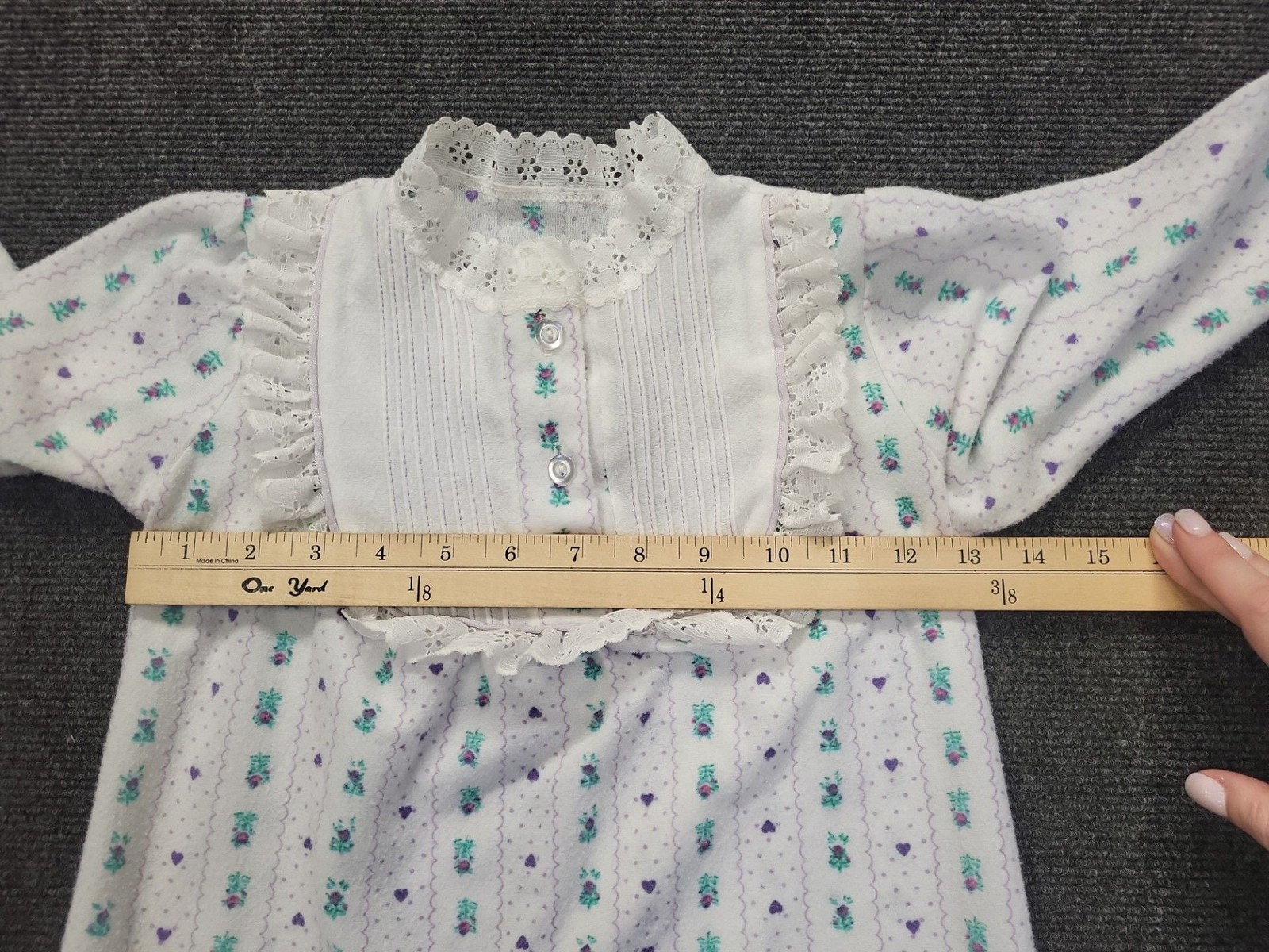 Vintage Girls Floral Lace Trim Nightgown White Purple Green
