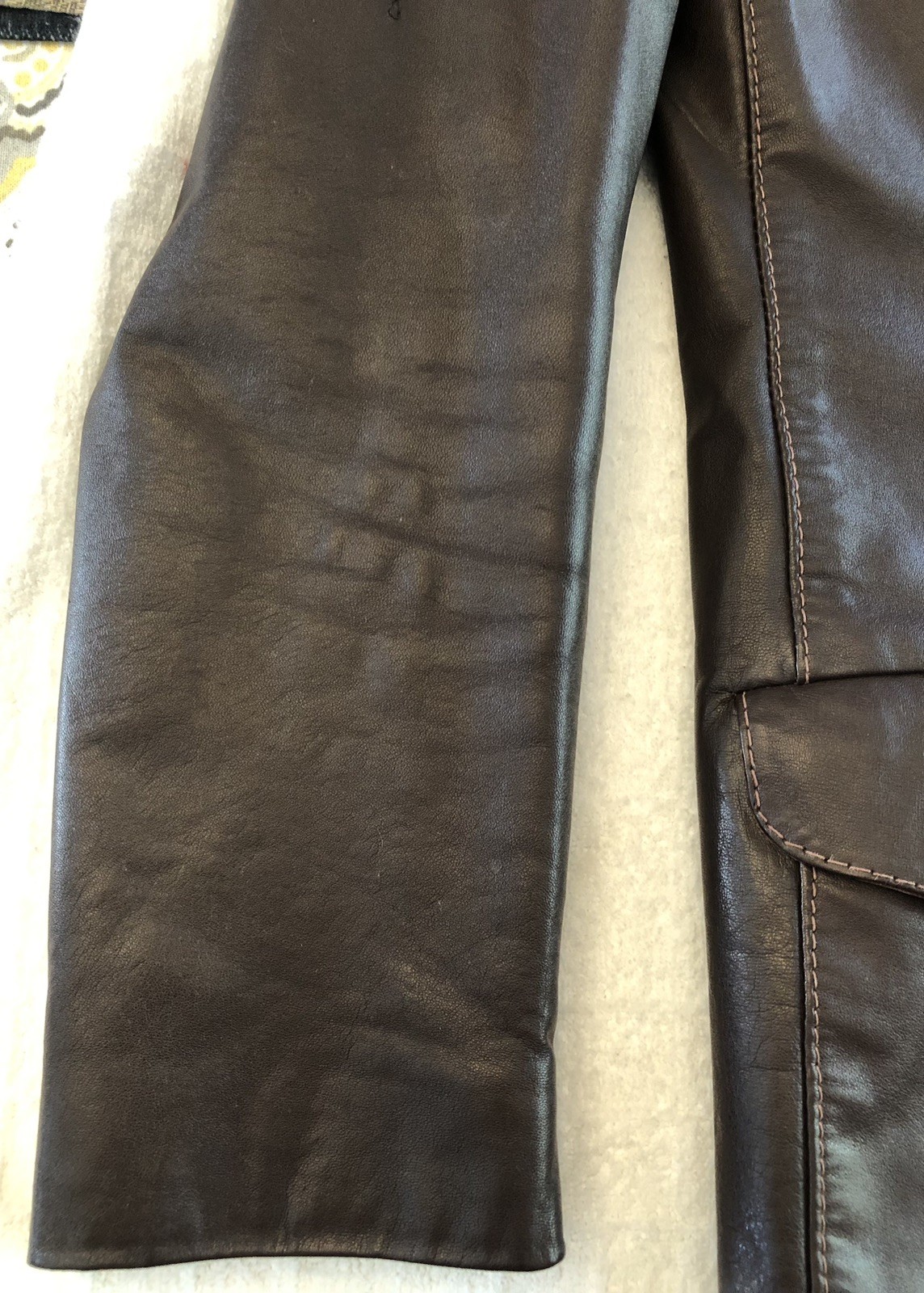 Vintage 1970s LEARSI Leather Jacket Size 14/Small Brown Cool Fashion Button GUC