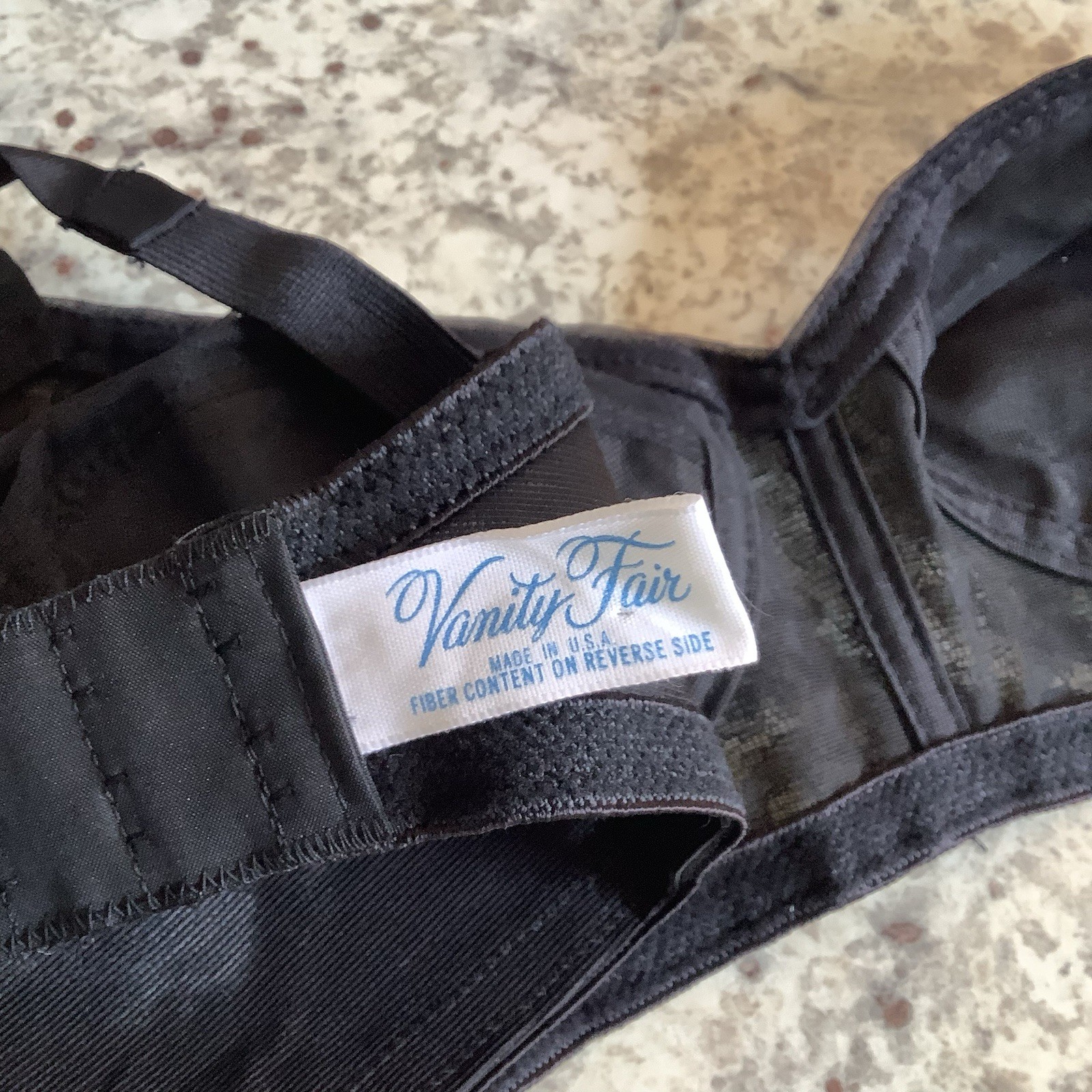 NOS Vintage Black VANITY FAIR Nylon Pointy BRA Floral LACE Sheer Bullet SZ. 34A