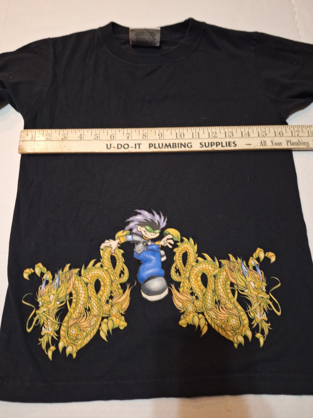 VTG Rare Flamehead Jnco Dragon Double side Skater Girl shirt Jr small