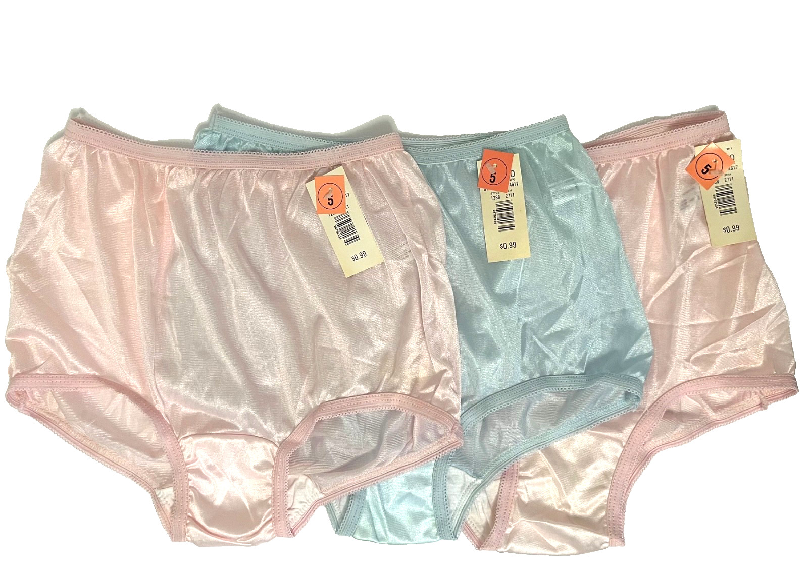 Granny Panties Lot 3 NWT Vtg Classic Satin Nylon Brief 2 Pink 1 Blue 1288 Size 5