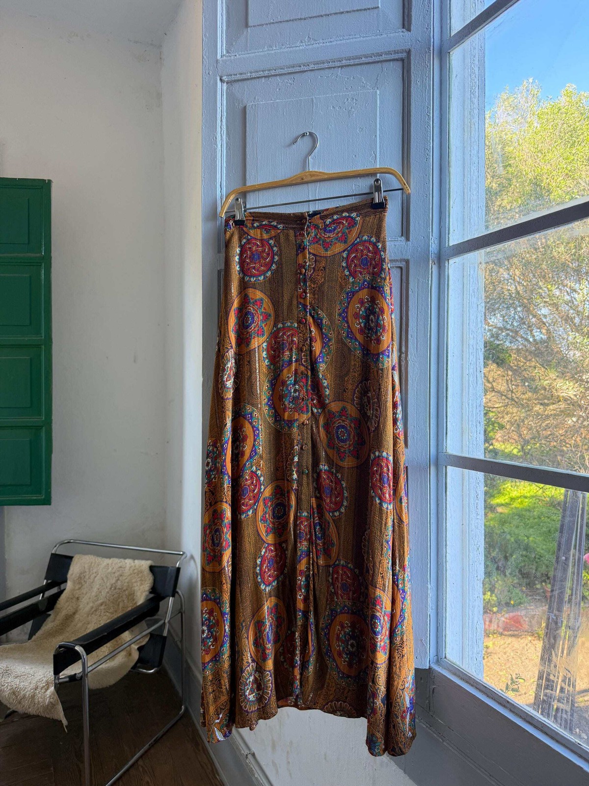 Vintage Desigual bohemian maxi skirt, high waist button down floral long skirt,S