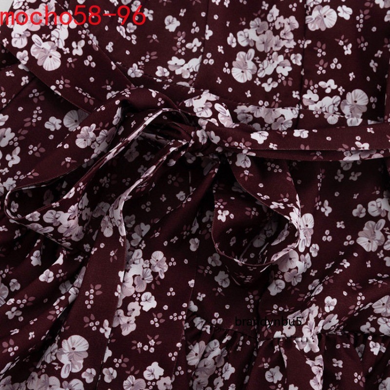Summer Style Printing V-neck Floral Dress Short Sleeves High Waist Floral Dress