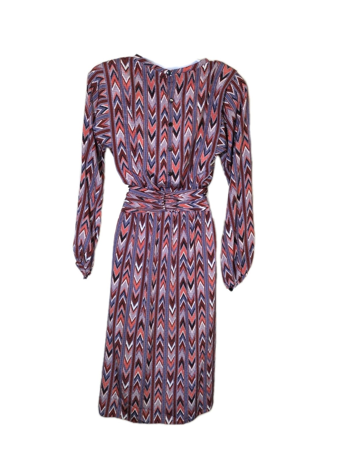 Vtg 1980s Mollie Parnis Studio Dress Aztec Print Satin Women’s 6 Secretary