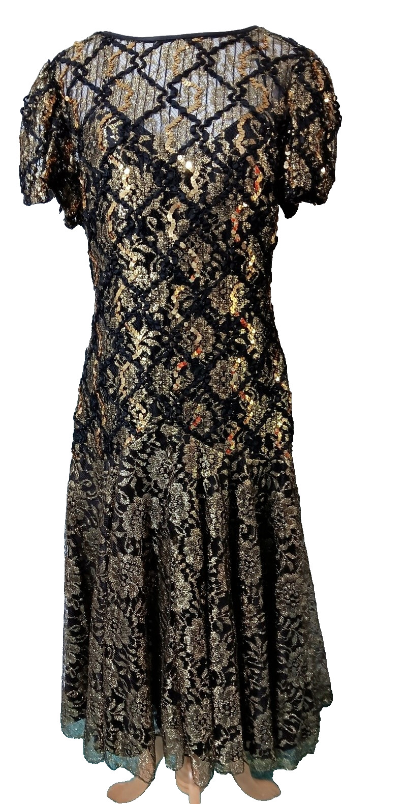 Vintage Dress H.W. Collections 12 Black Gold Party Dance Evening Shuet Young
