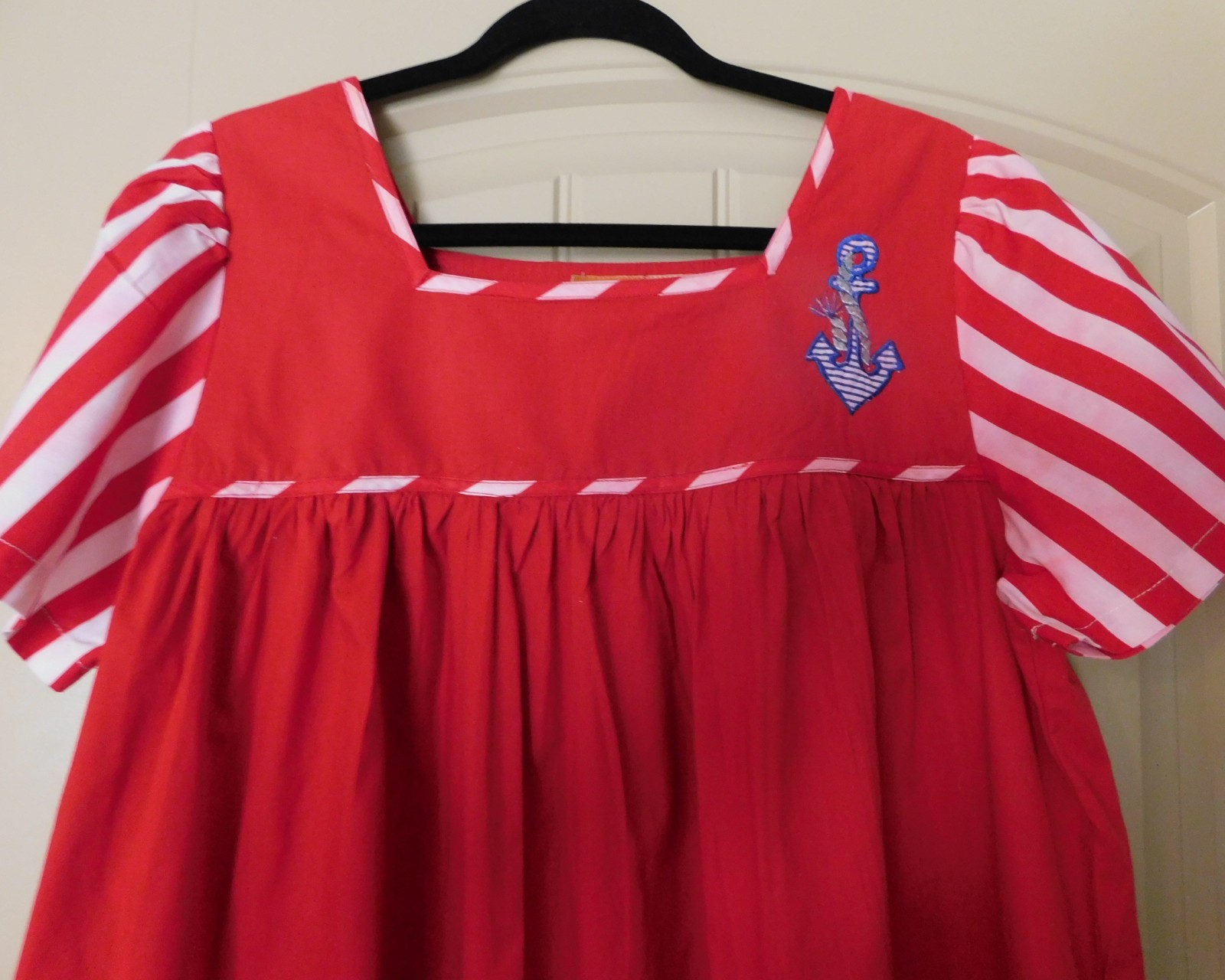 Vintage Women’ Dress Sea Wind Mumu 1980’s Beach Mumu Red White Blue Beach Dress