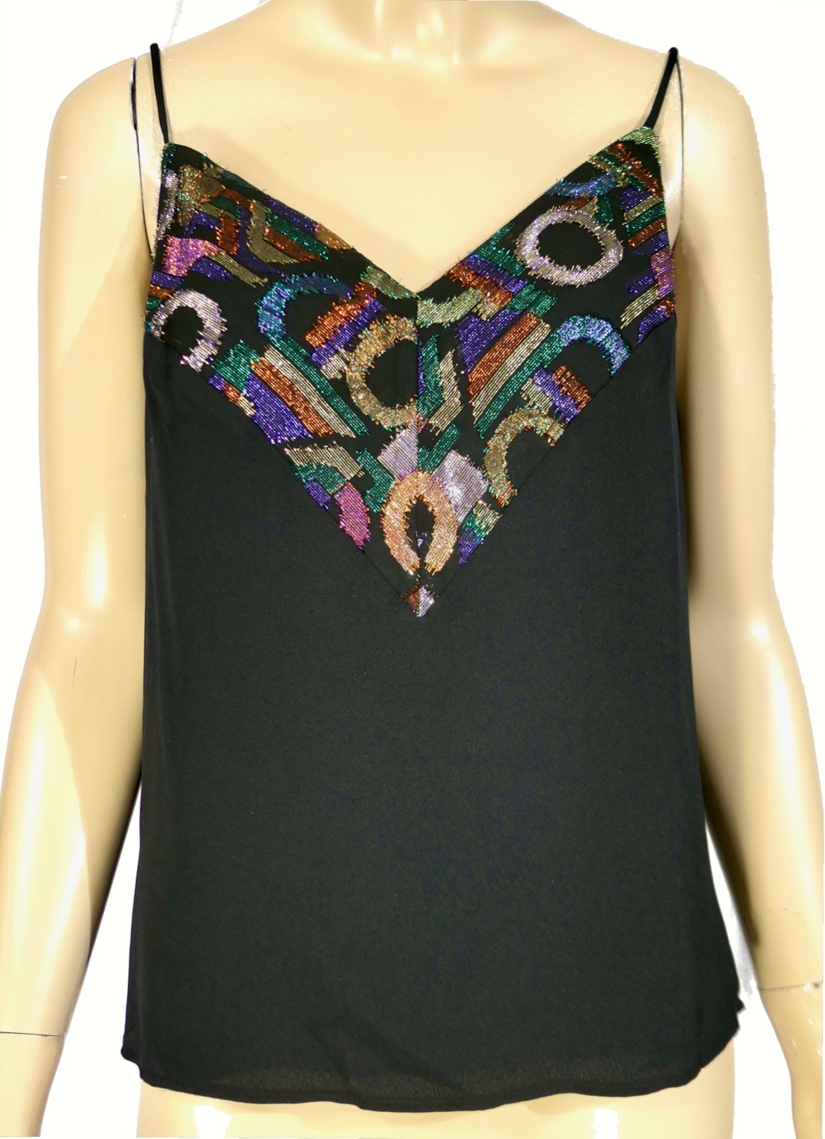 Vintage 70s 80s Rayon Metallic Thread Cami Camisole NWOT Unworn Mod Disco sz L