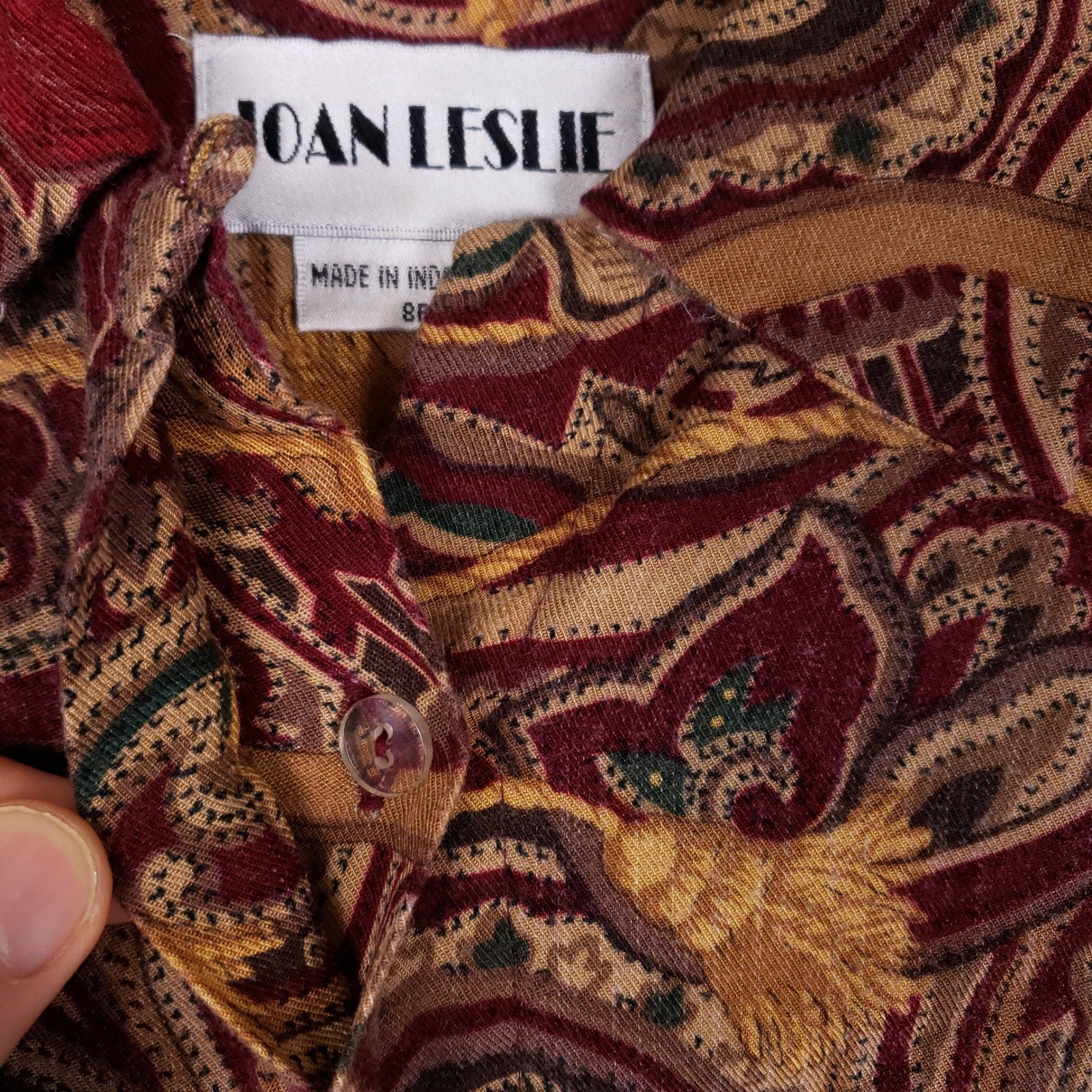 JOAN LESLIE Button Up Shirt Womens 8P Regular Fit Multicolor Paisley Vintage