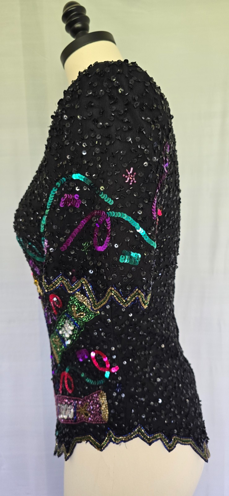 VTG Laurence Kazar Y2K Millennium 2000 Beaded Sequin Top Silk Party Blouse