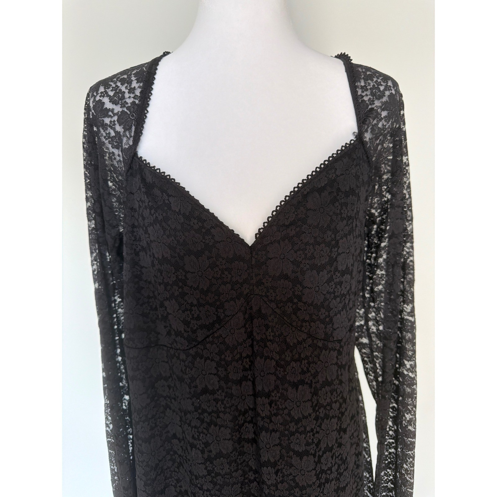 Dark Fairy Gothic Romantic Black Lace Fit & Flare Mini Dress XL