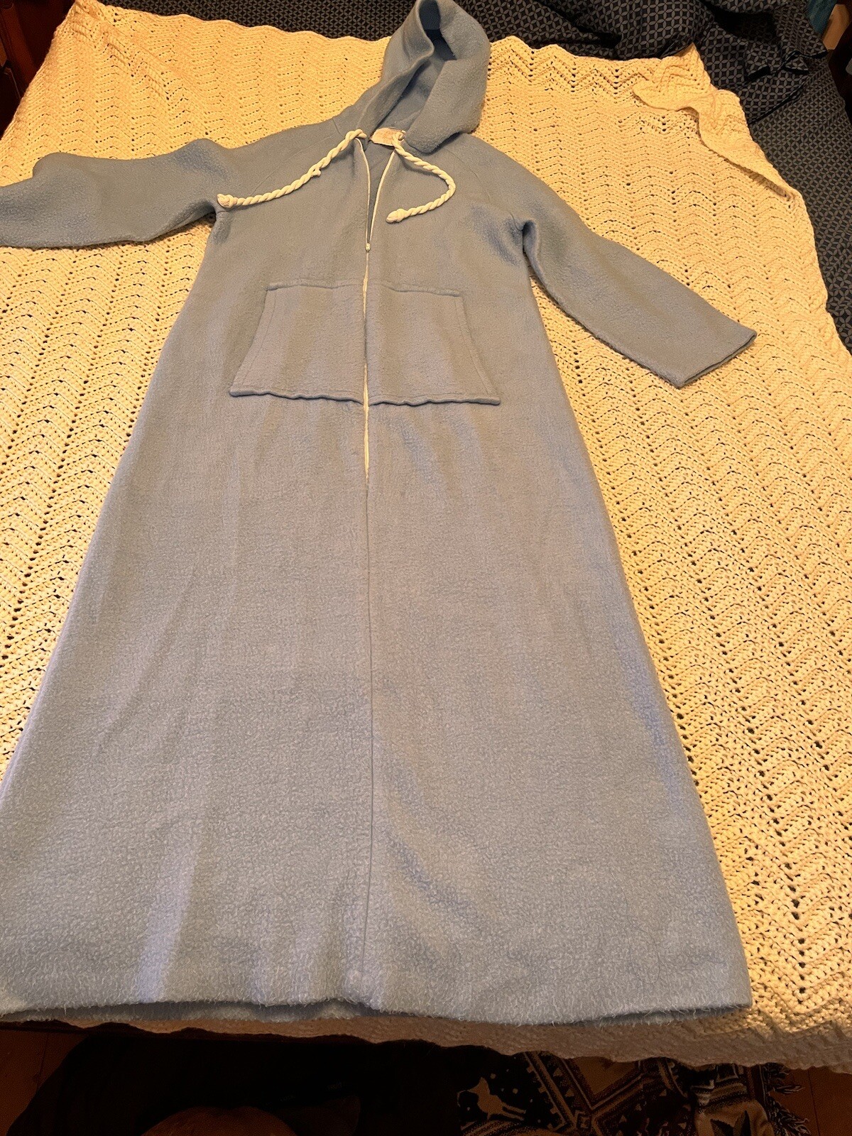 Vintage “At Home Wear” 1/2 Zip, Hooded, W/Pockets Robe/HouseCoat