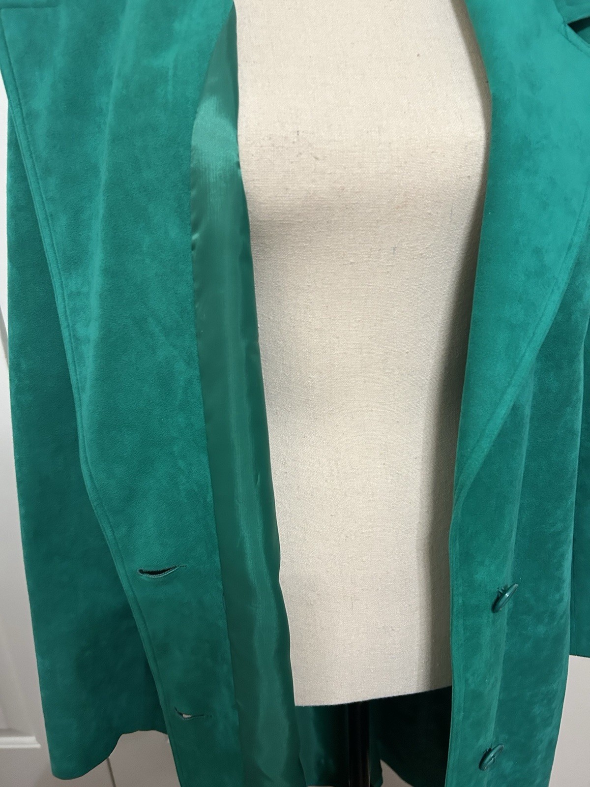 VTG 80s Ultrasuede Green Trench Coat Sz 10 Union Made Court Romi Belt USA EUC