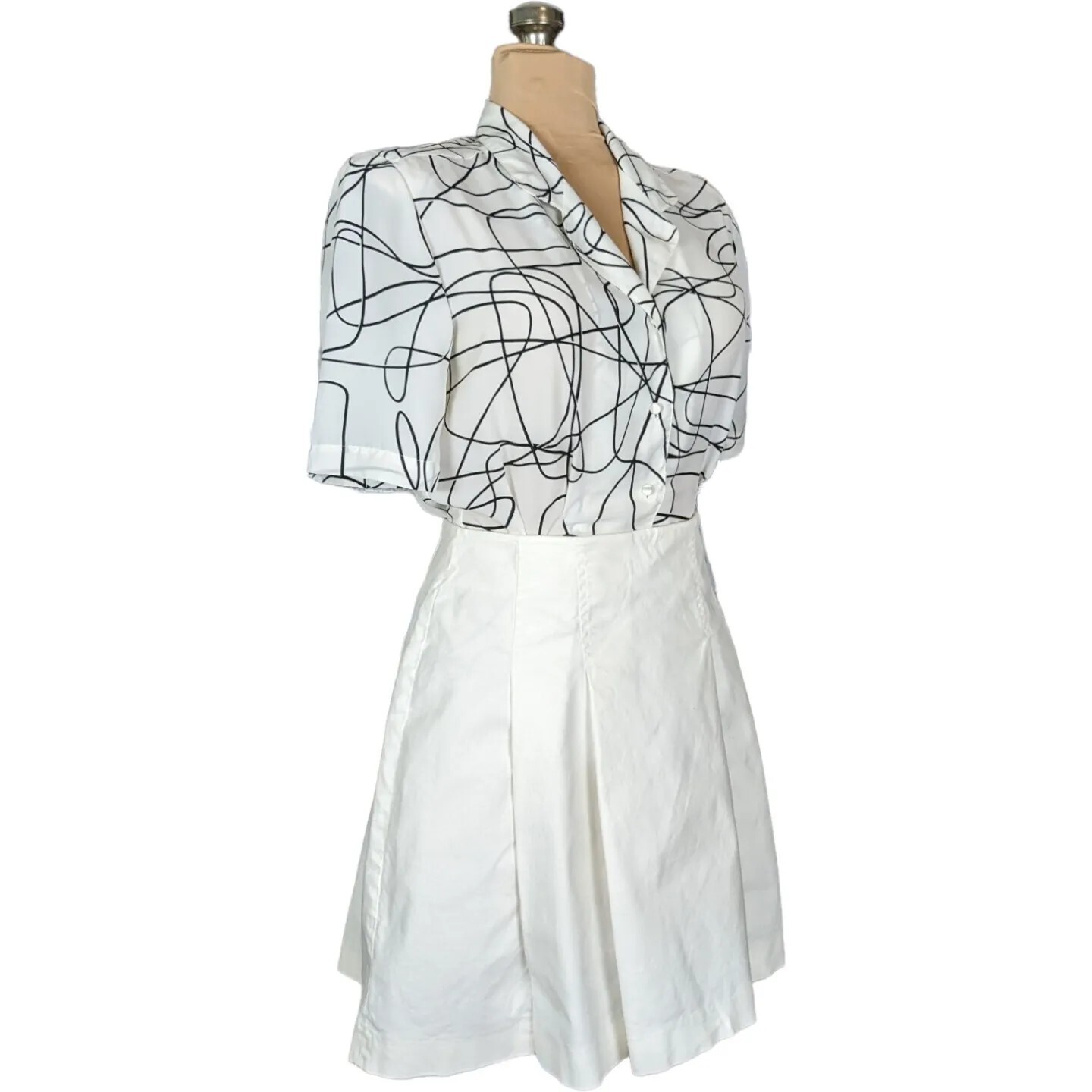 Vtg 80s M/L Lloyd Williams Black White Abstract Blouse Art to Wear New Wave Work