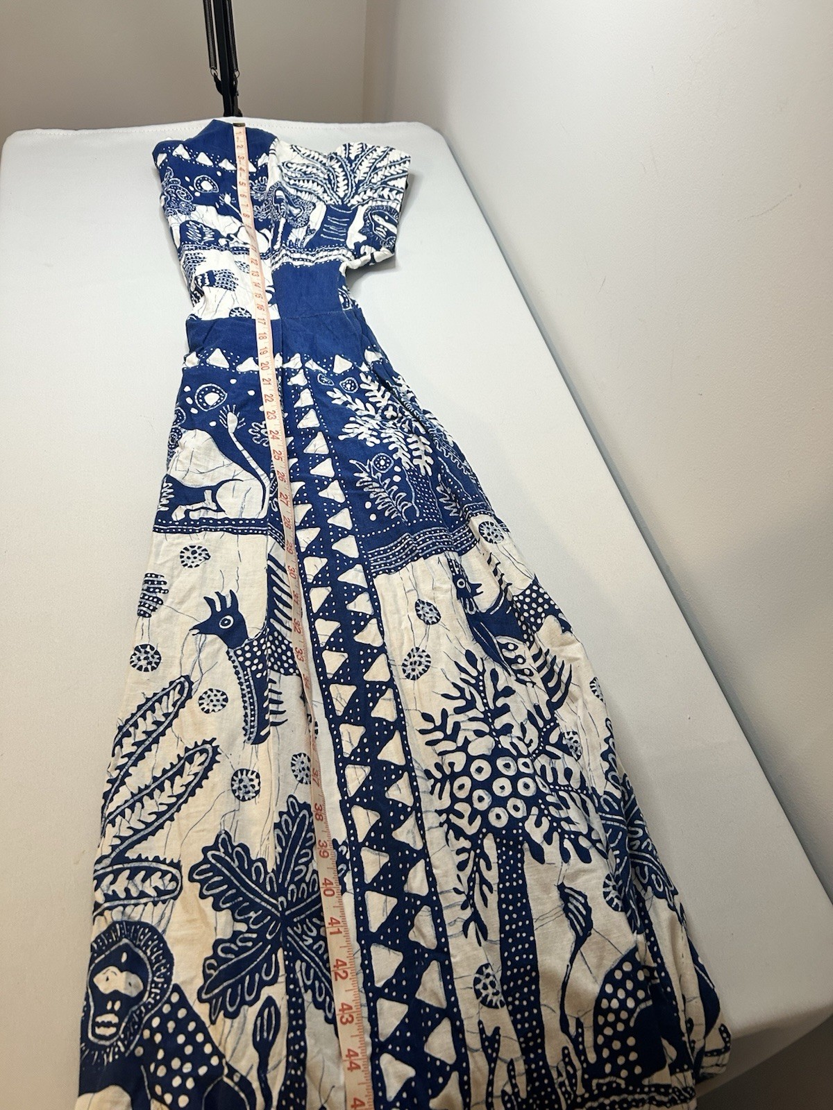 VTG 70s At Home Wear Van Raalte Safari Novelty Maxi Dress Size 14 Blue White USA