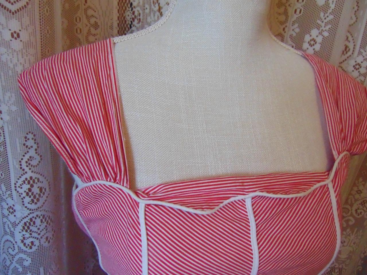 VTG 1940s Luv Lee Red & White Stripe Cotton Sun Dress M/Lg