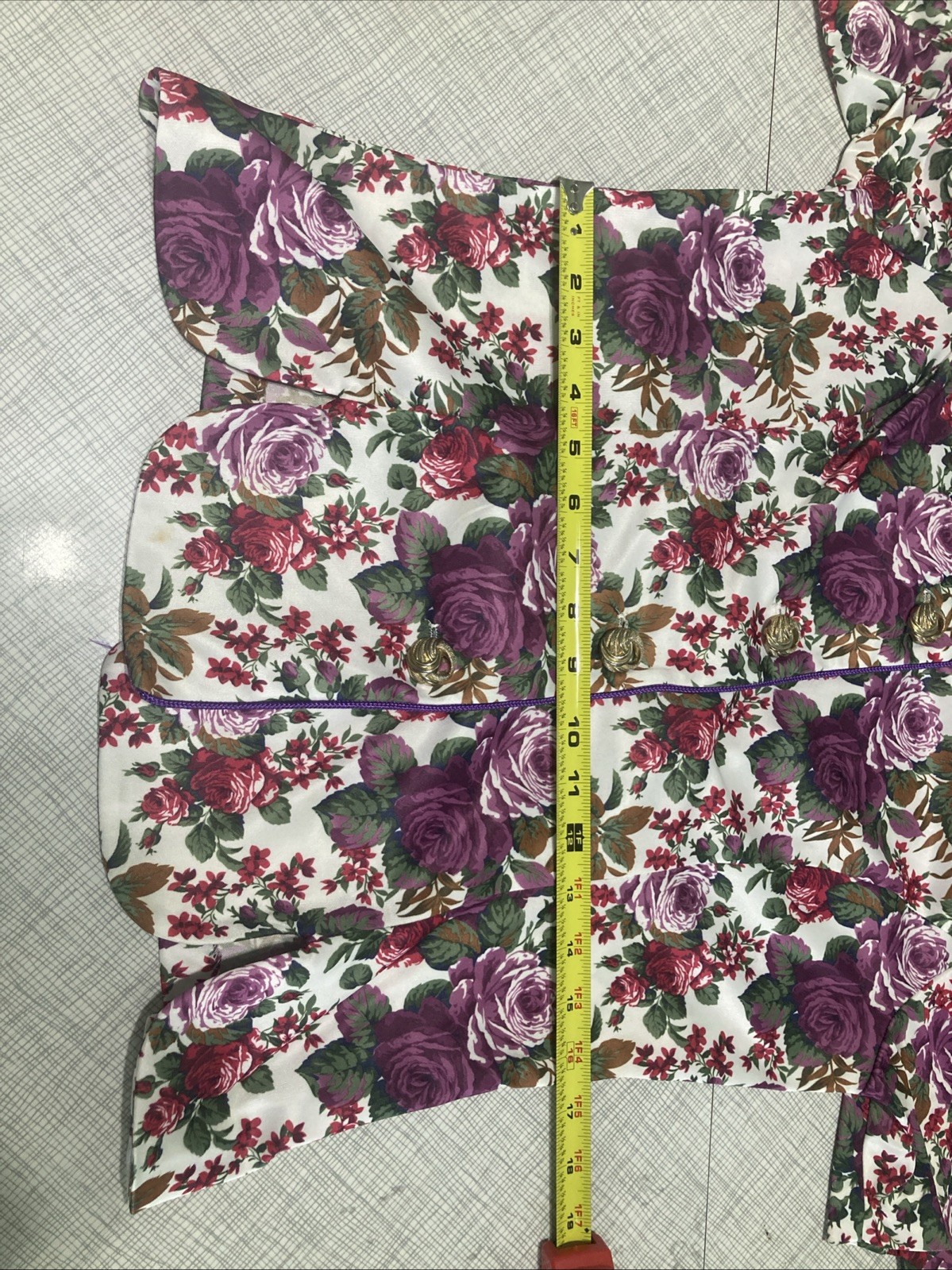Vtg 80s 90s Whirlaway Frocks Floral Peplum Top Blouse Puff Sleeve Shoulder Pads