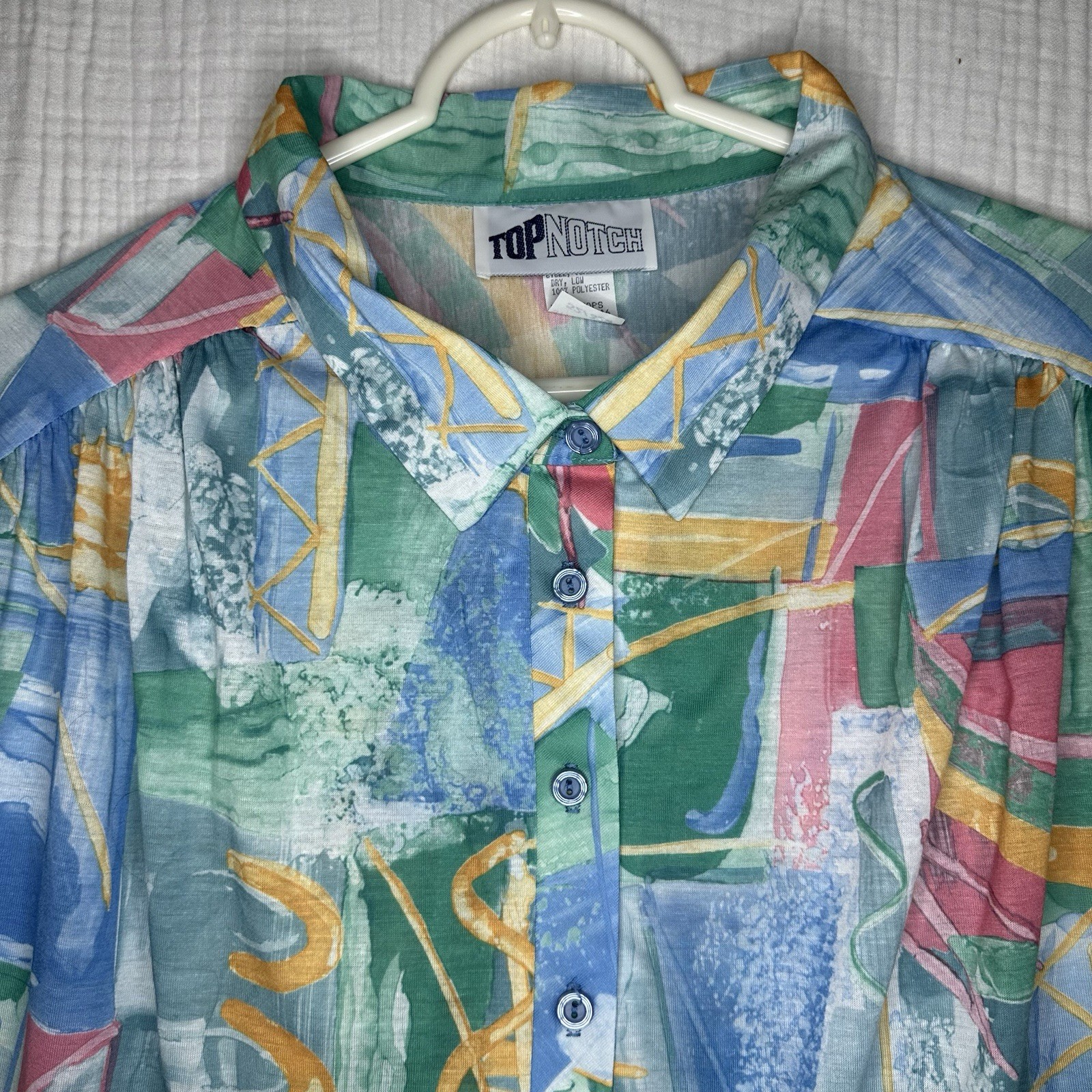 Vintage Top Notch SS Shirt Women´s 32w/5X Multi Watercolor Abstract Made USA 90’