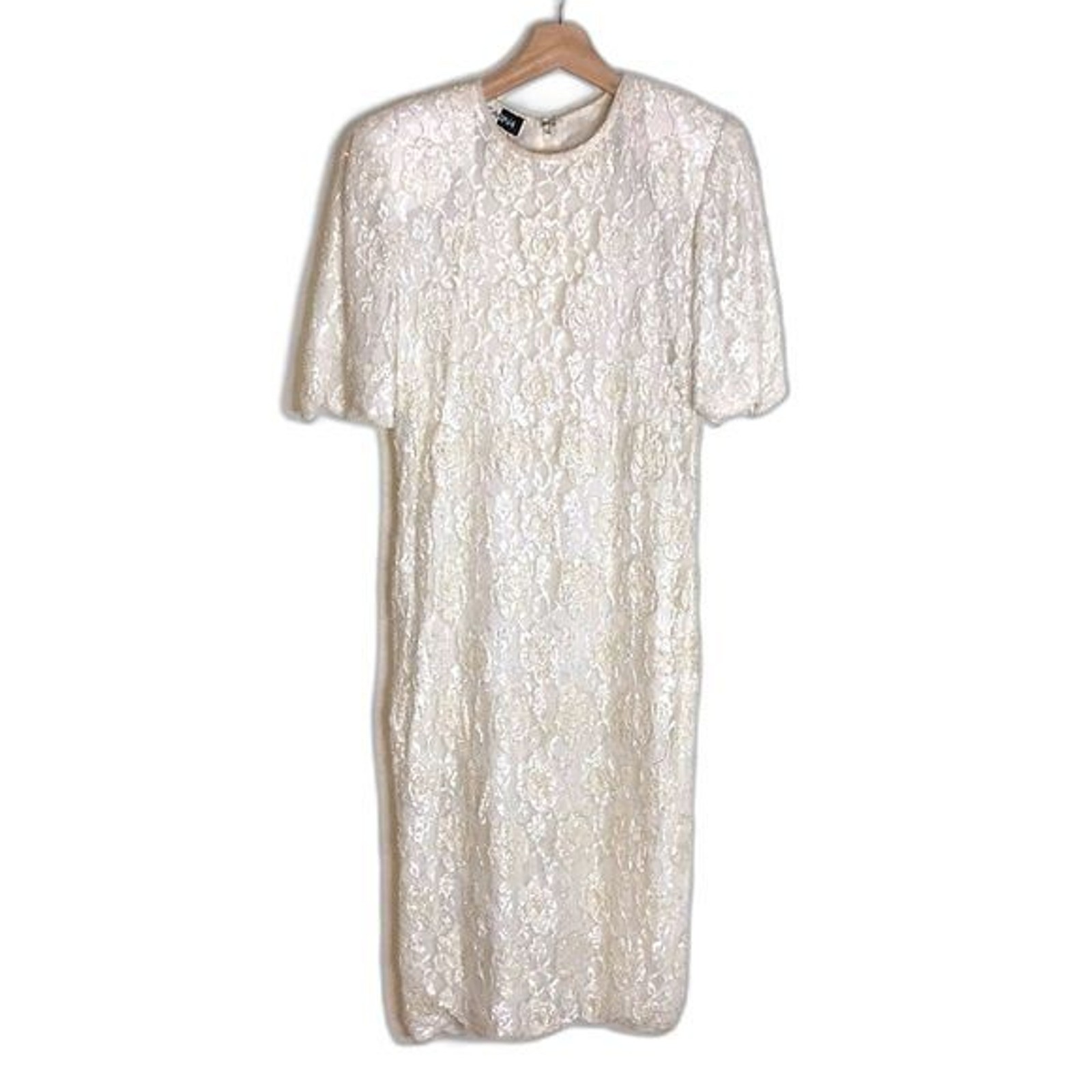 Carina Women’s Dress Vintage Sequin Beaded Lace Sheath Bridal Party Ivory Large