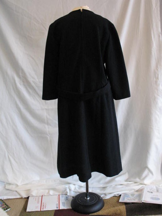 Vintage 1960’s Black Day Dress in Textured Polyester Knit Stoner Square