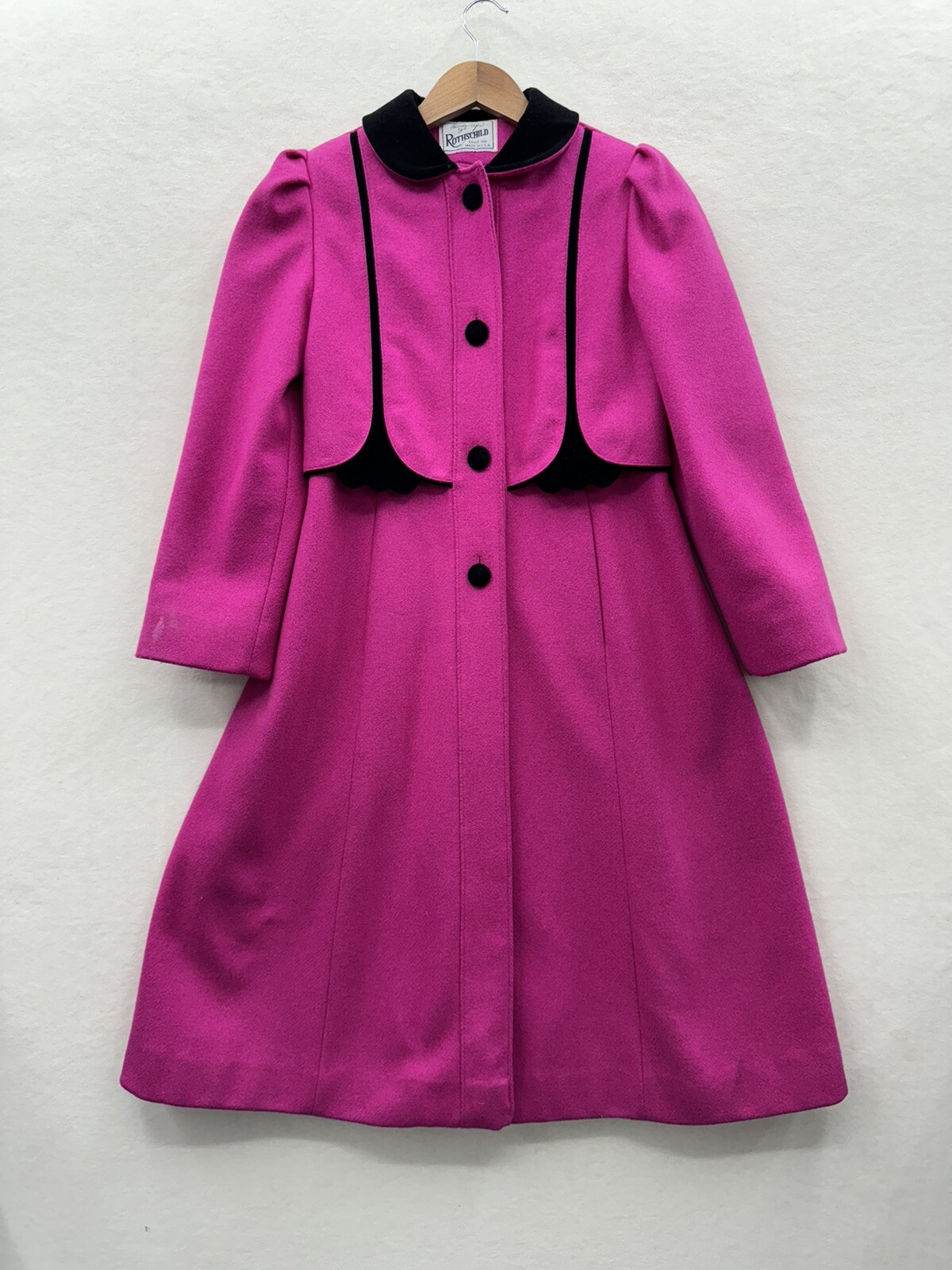 Vintage Rothschild Women’s 12 Pink Wool Black Velvet Pockets See Measurements
