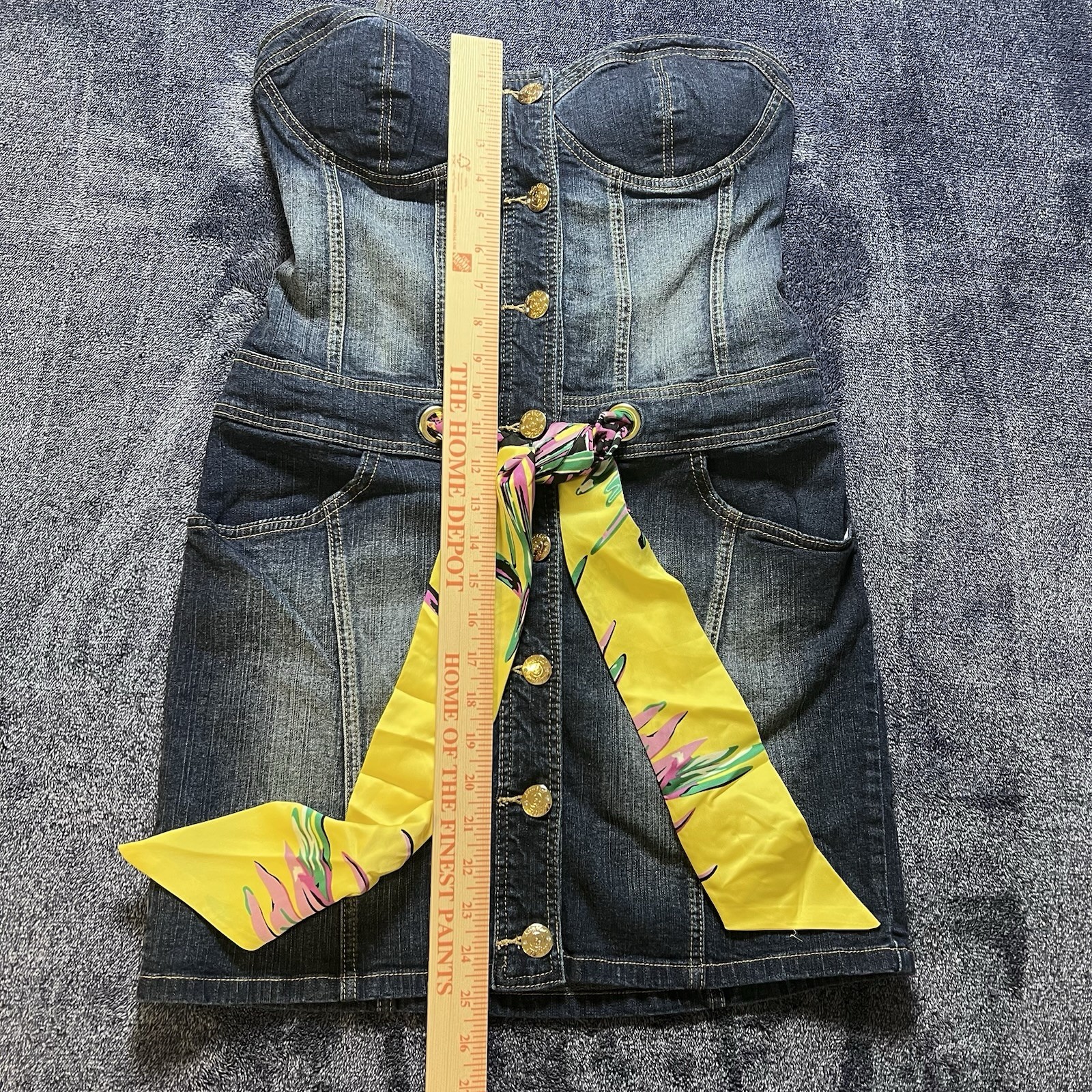 Vintage RARE Baby Phat Denim Corset Dress w/ Scarf Belt Blue Jean Bustier L