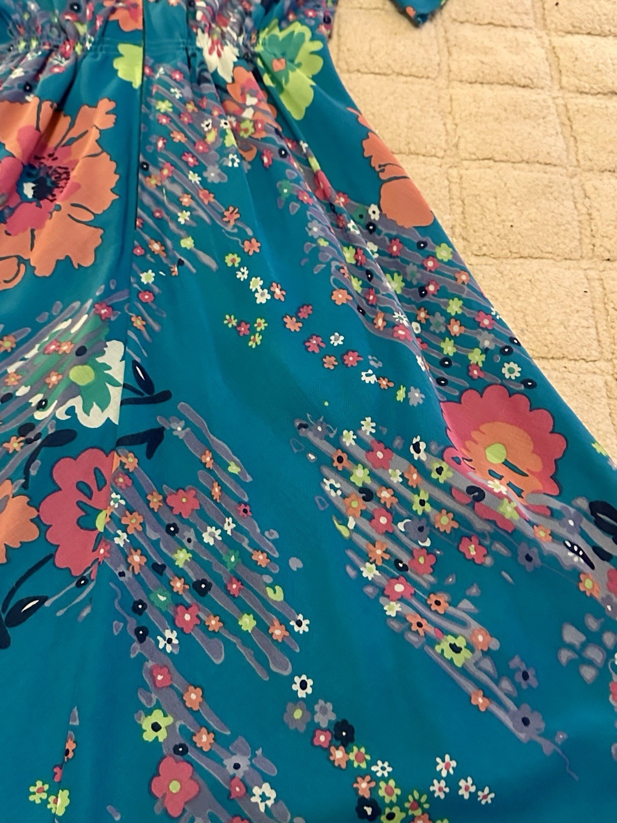 Vintage 70s Pauline Trigere Dress Flowing Flowers 36 Bust 28 Waist Layered