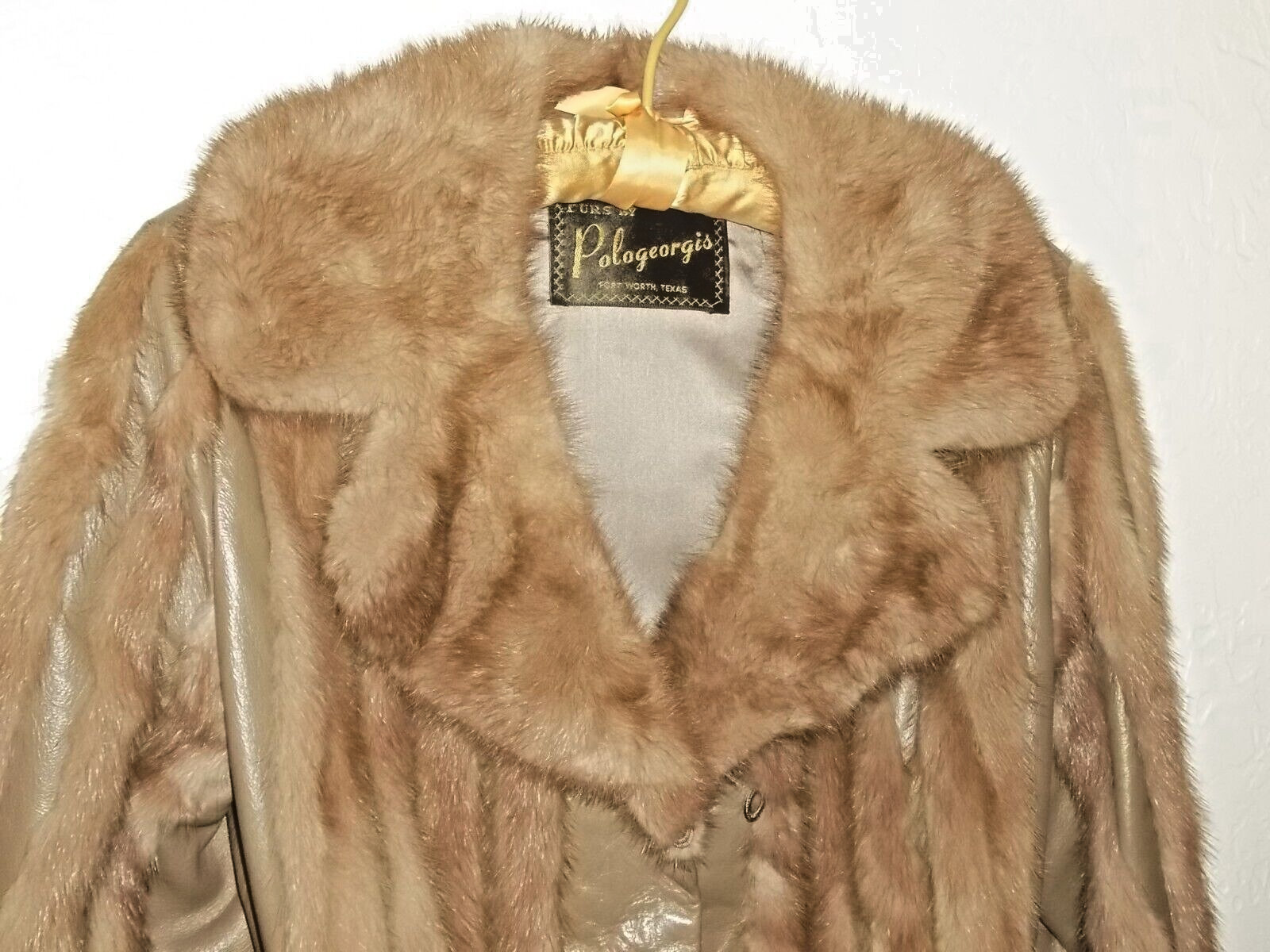 POLOGEORGIS FUR & LEATHER COAT JACKET TAUPE/ LIGHT BROWN