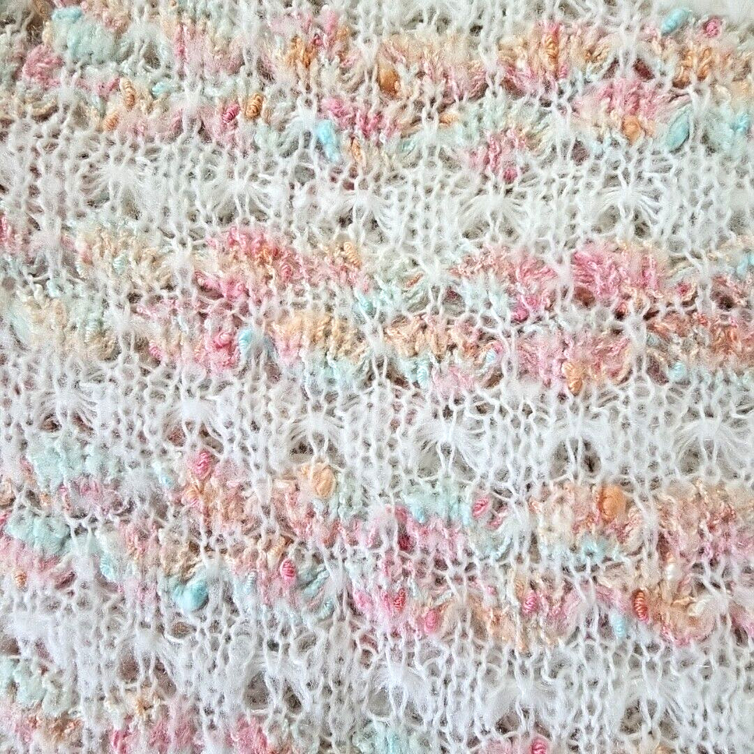 Vintage Womens Open Knit Sweater Large Feminine Coquette Pastels Puff Sleeves