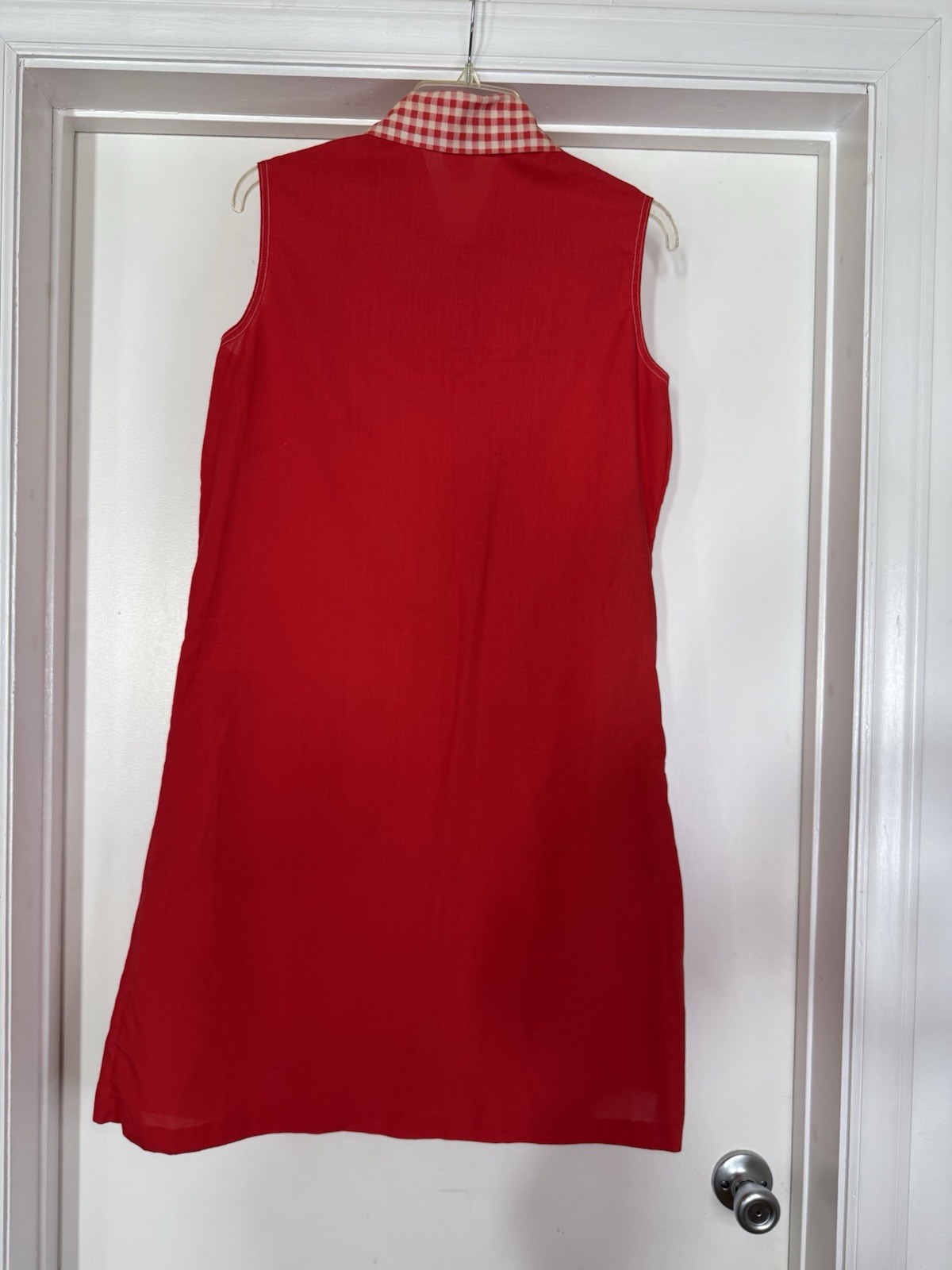 Vintage Go-in’s By Danville Red Dress M 14/16 Gingham Detail Pockets Collar